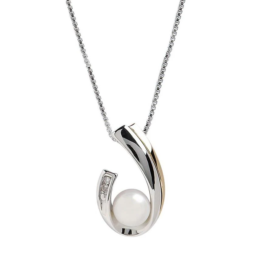 Fine Jewellery 14K Yellow Gold & Sterling Silver 0.01ct Diamond & Pearl Pendant