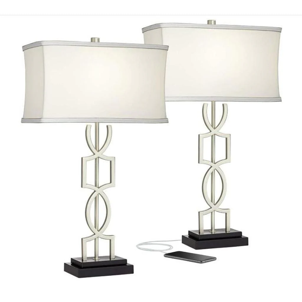 360 Lighting Evan Modern Table Lamps 2-PK USB charging - Brushed Nickel Silver/Black