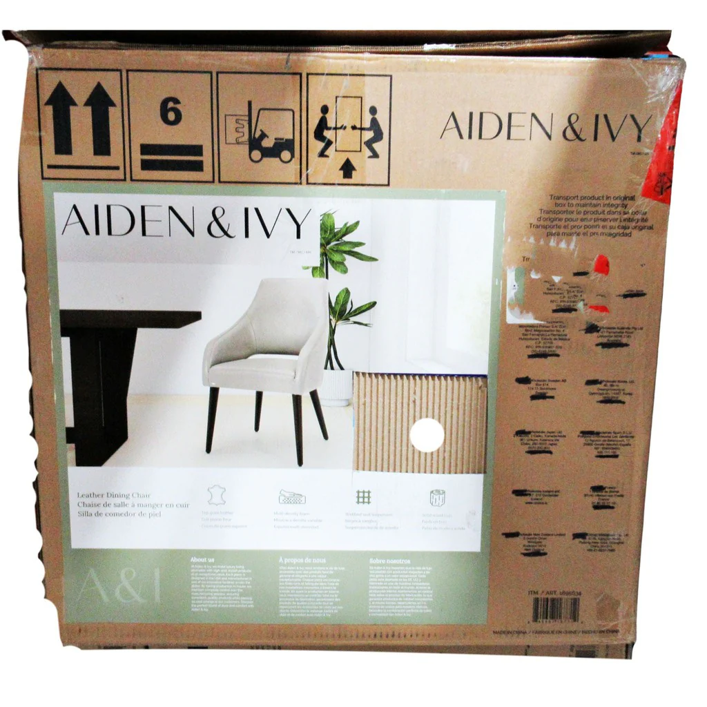 Aiden & Ivy Top Grain Leather Dining Chair Light Grey - Image 3