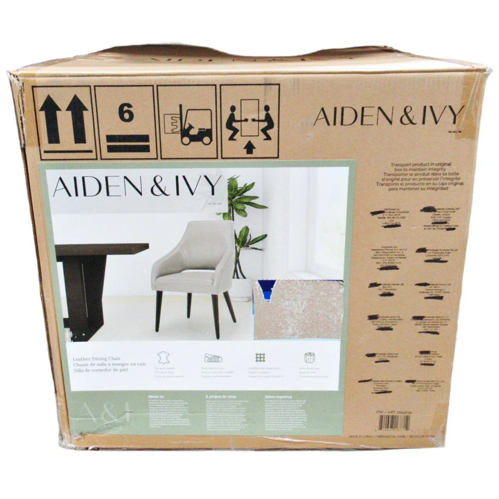 Aiden & Ivy Top Grain Leather Dining Chair Light Grey - Image 5