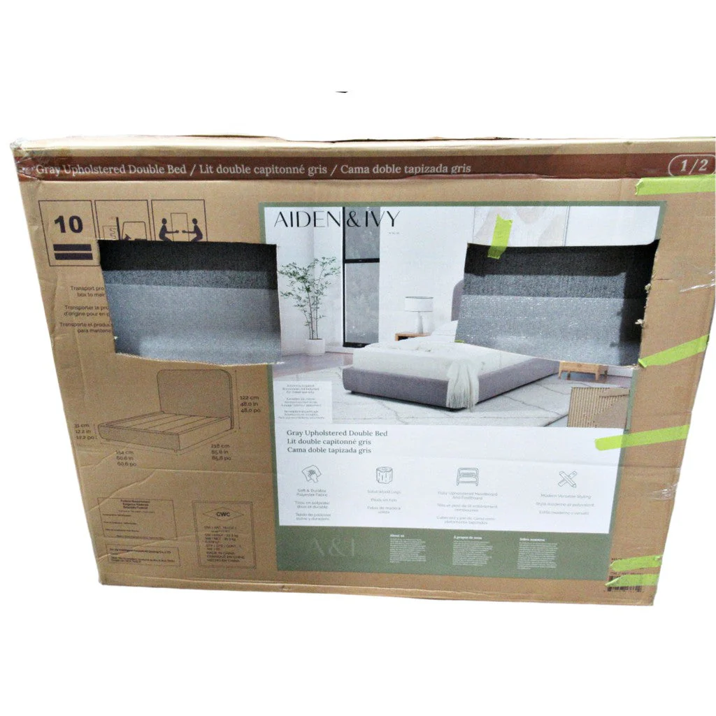 Aiden & Ivy Upholstered Double Bed Grey - Image 2