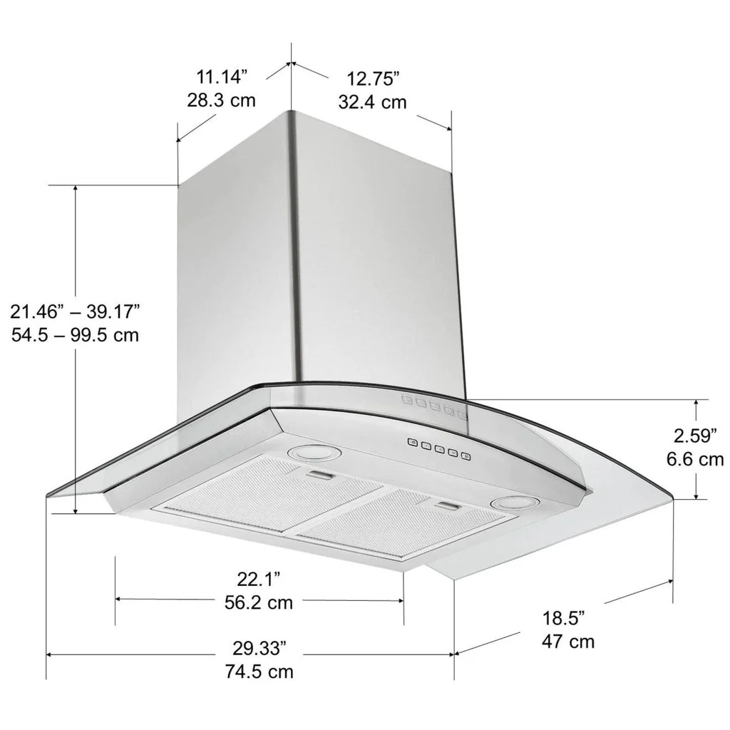Ancona 30 in. Convertible Wall-Mounted Glass Canopy Range Hood - Image 4