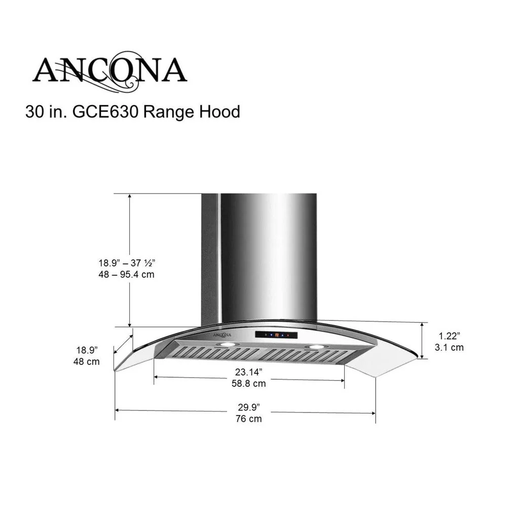 Ancona 30" Range Hood Stainless with Glass GCE630 AN1168 - Image 5