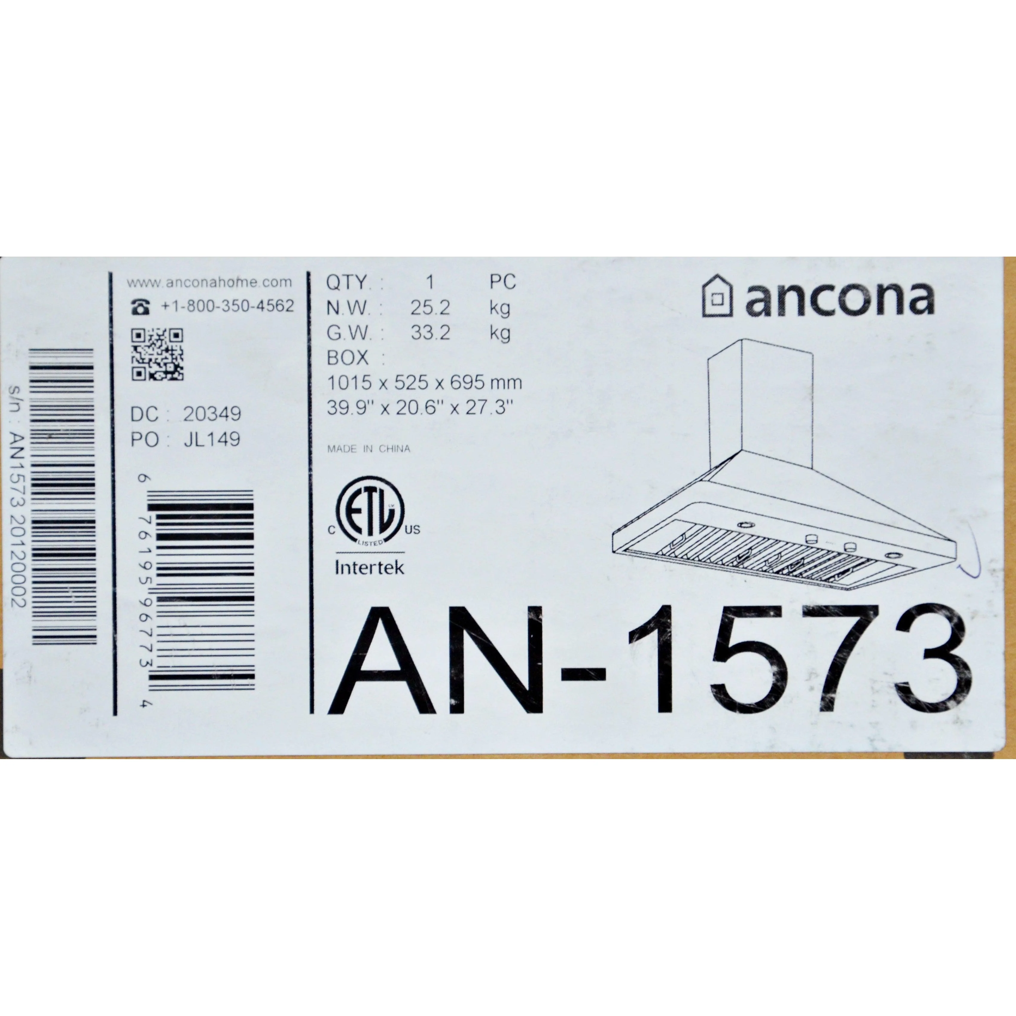 Ancona 36 in. Pro Series 1000CFM Wall Mount AN-1573 Range Hood Stainless Steel - Image 8