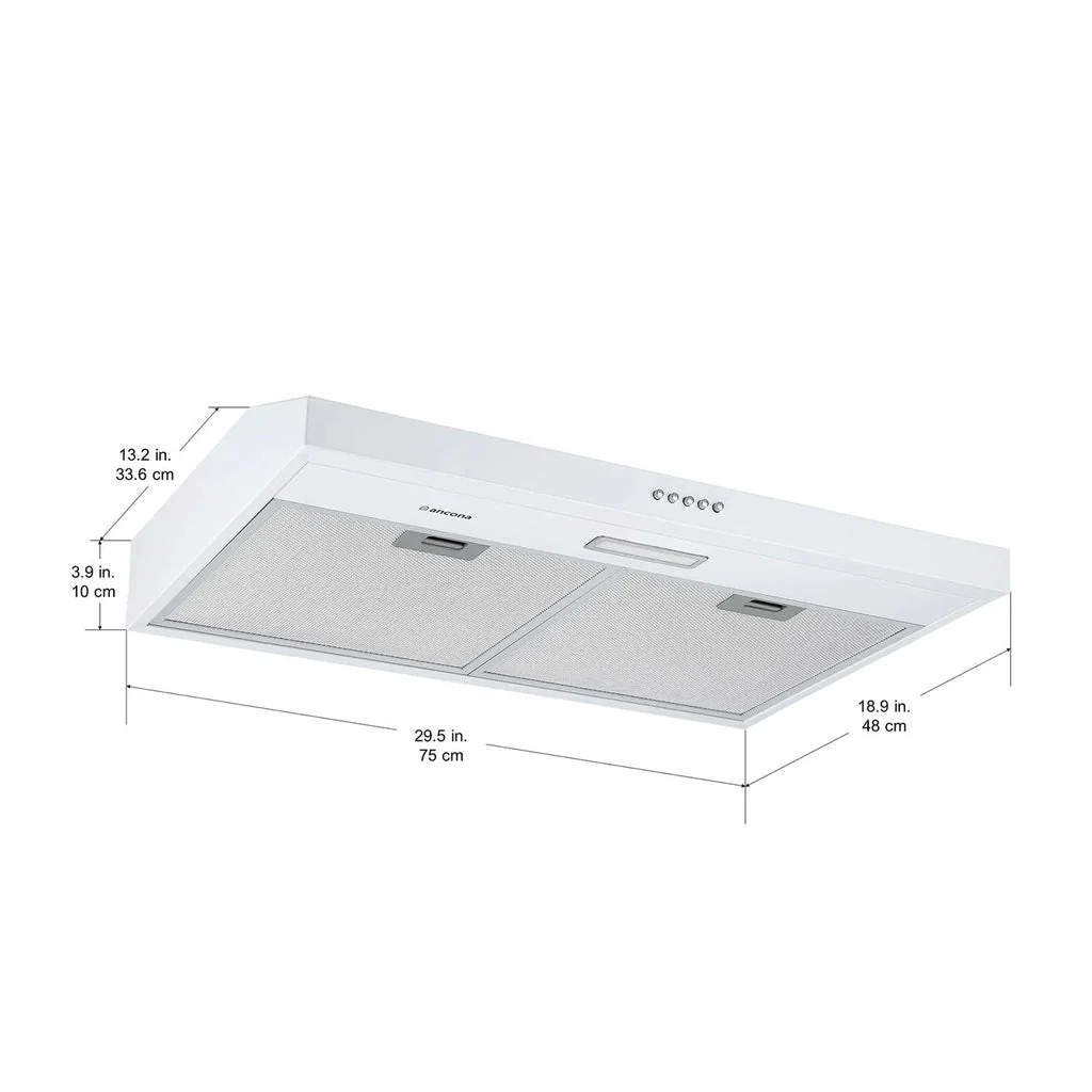 Ancona AN-1277 30 in. Convertible Under Cabinet Range Hood in White - Image 4