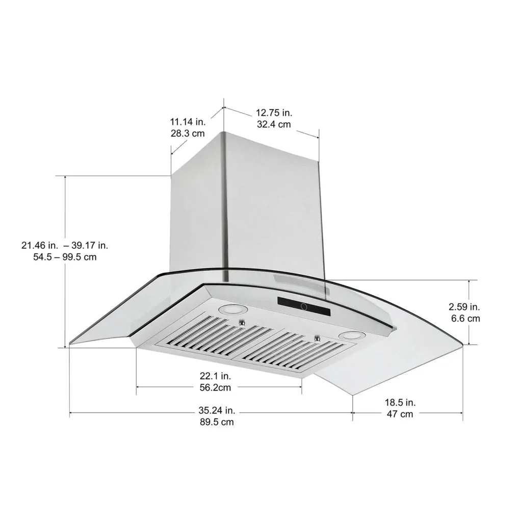 Ancona Convertible Wall Mount Glass Canopy AN-1536 36 Inch Stainless - Image 5