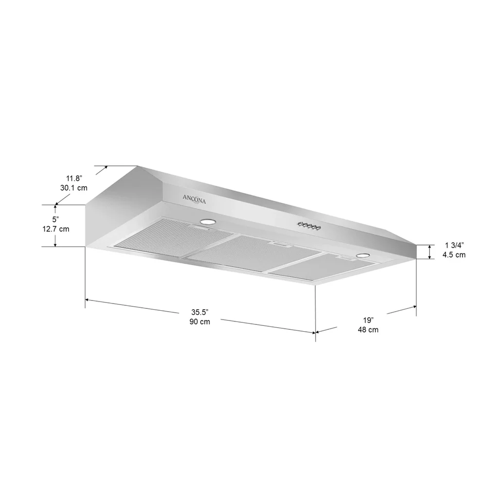 Ancona Slim III Range Hood AN-1250 36 Inch Stainless - Image 3