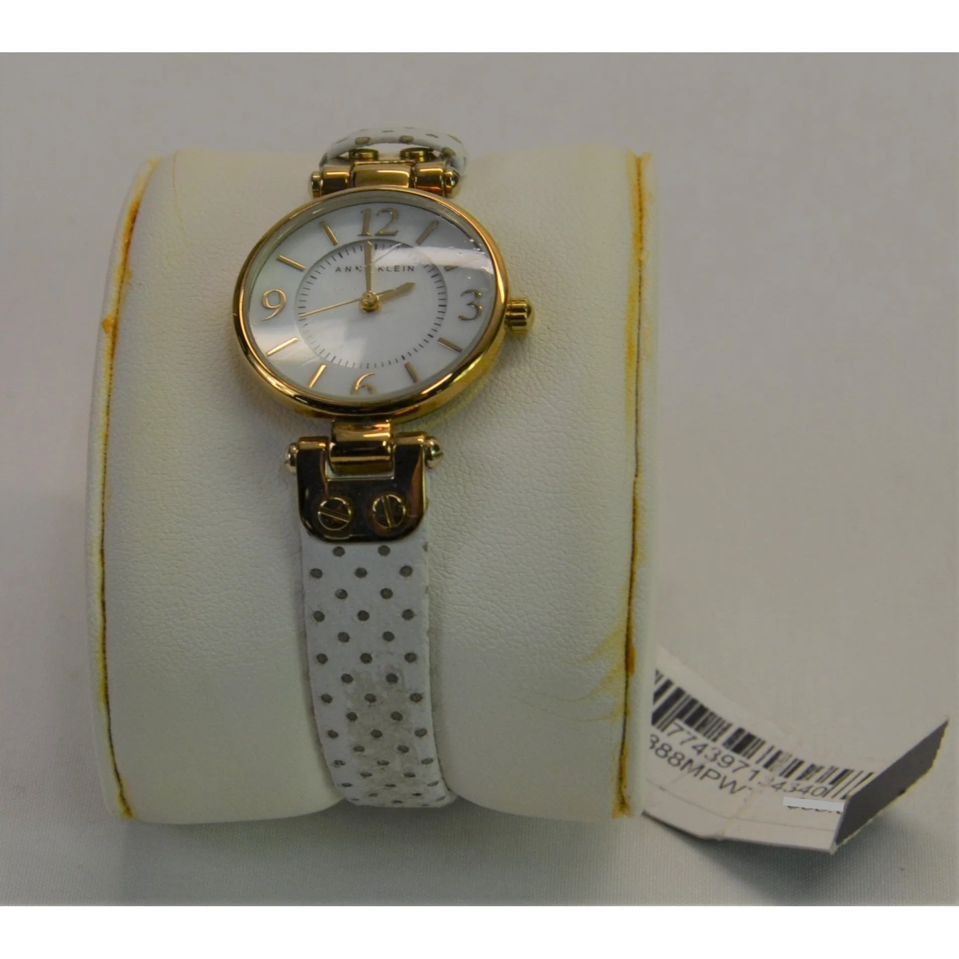 ANNE KLEIN Gold Tone Round White Perforated Strap Watch - WHITE - Image 2
