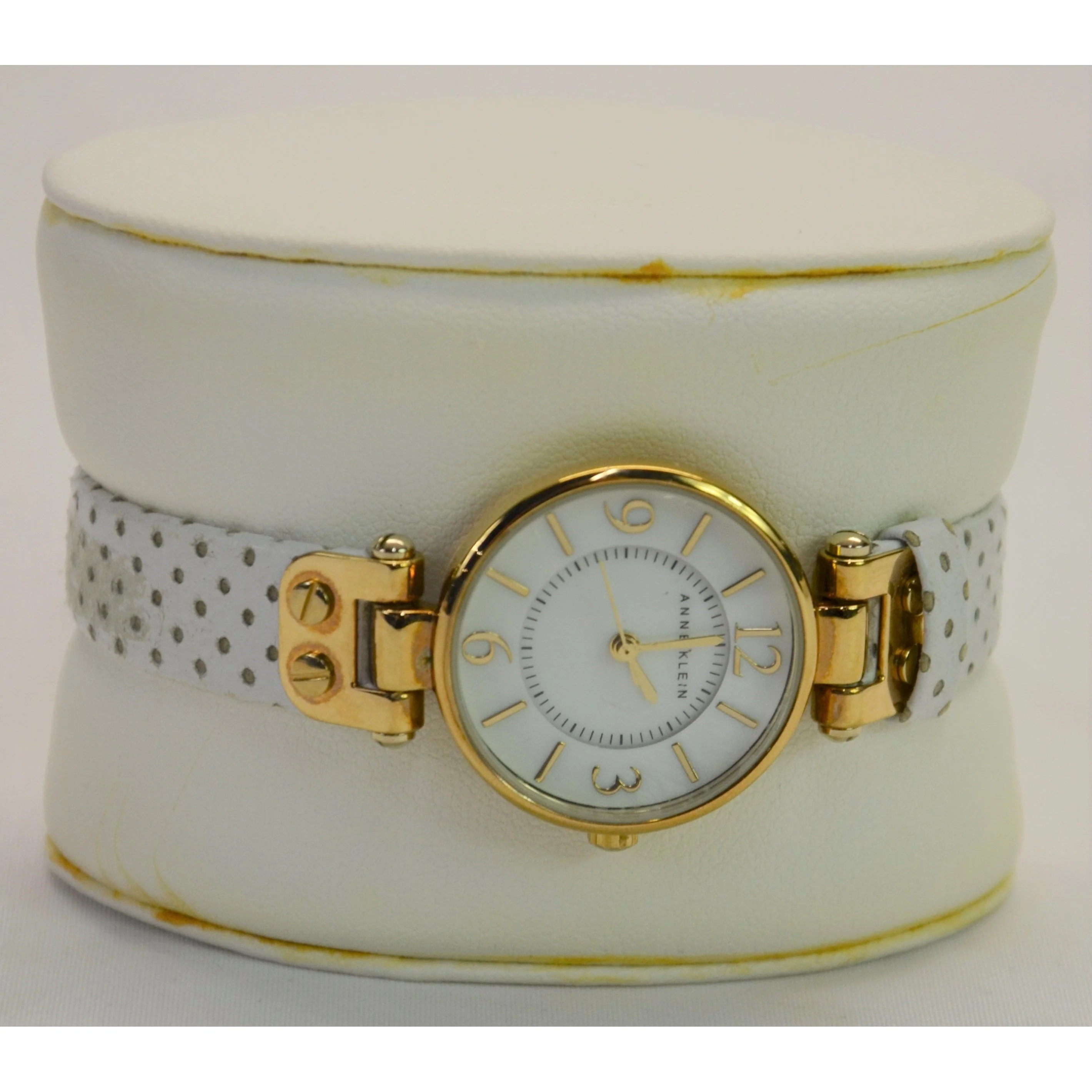 ANNE KLEIN Gold Tone Round White Perforated Strap Watch - WHITE - Image 3