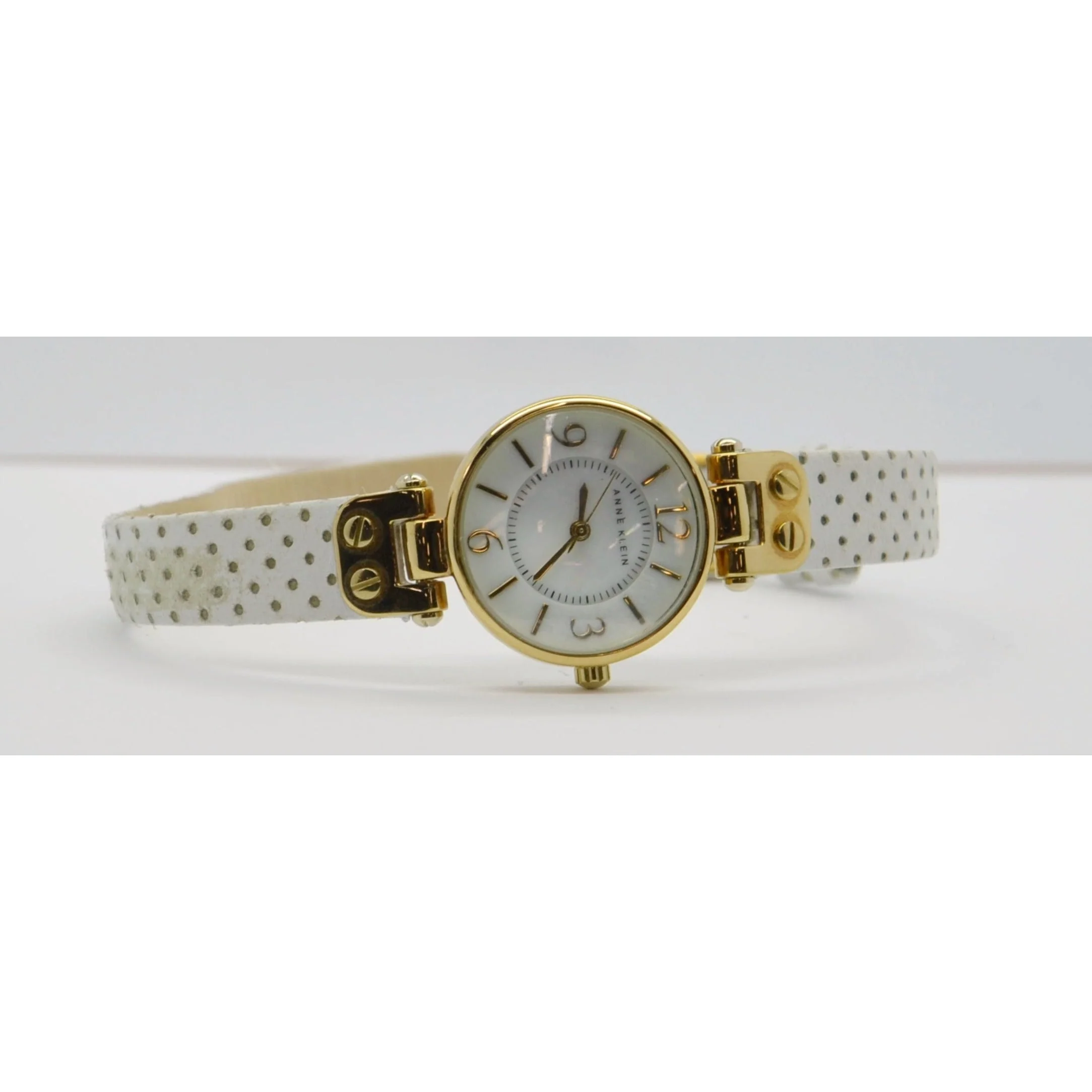 ANNE KLEIN Gold Tone Round White Perforated Strap Watch - WHITE - Image 5