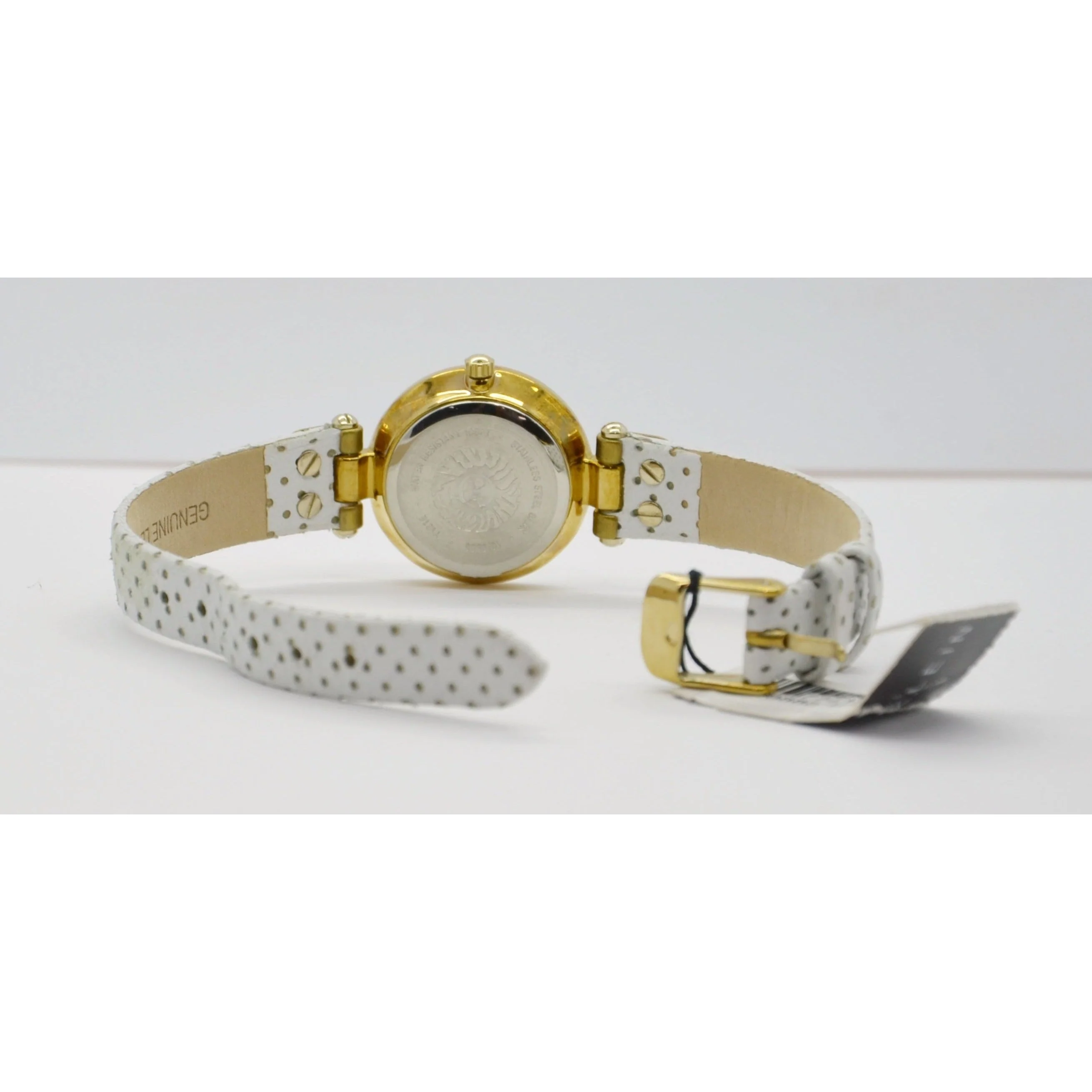 ANNE KLEIN Gold Tone Round White Perforated Strap Watch - WHITE - Image 6