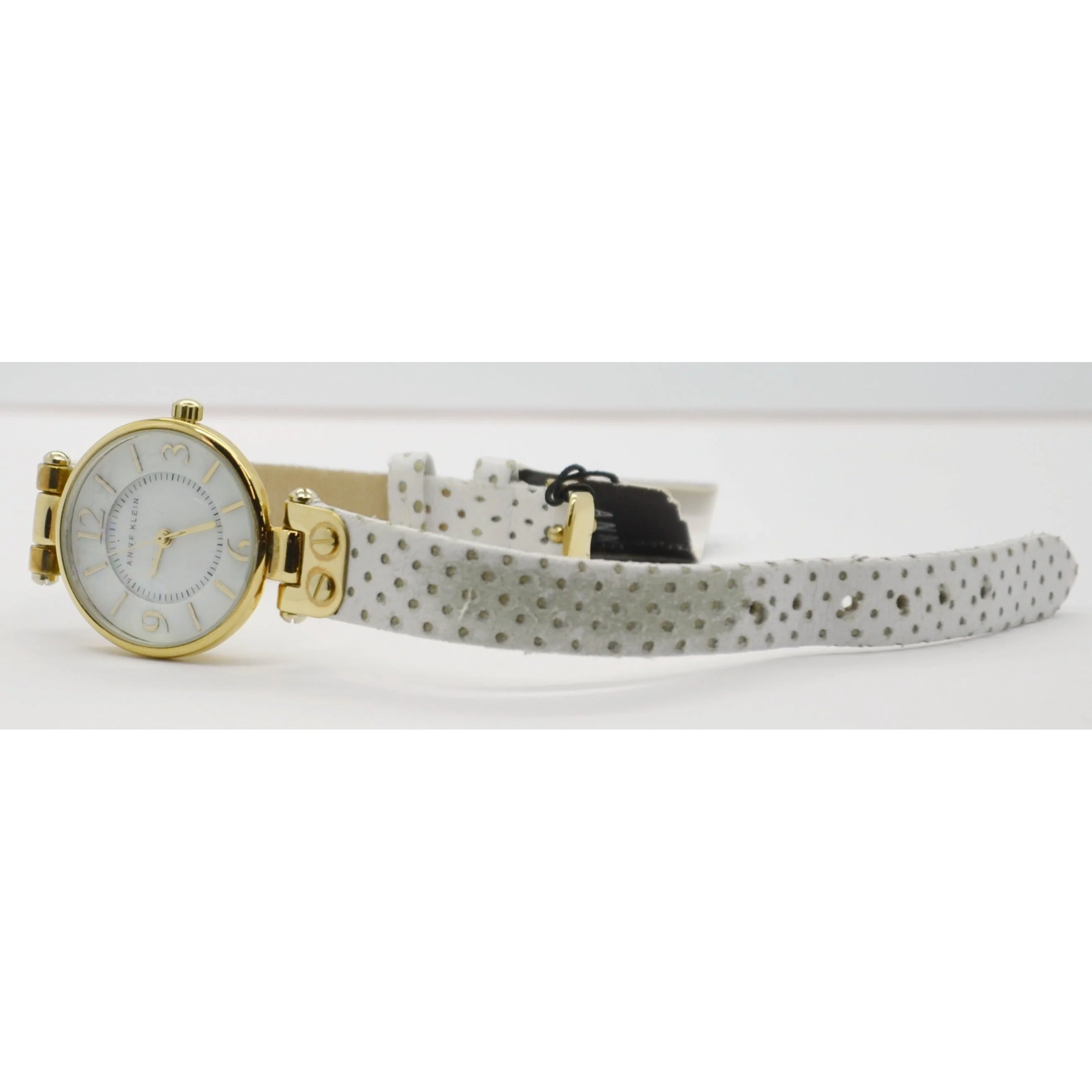 ANNE KLEIN Gold Tone Round White Perforated Strap Watch - WHITE - Image 7