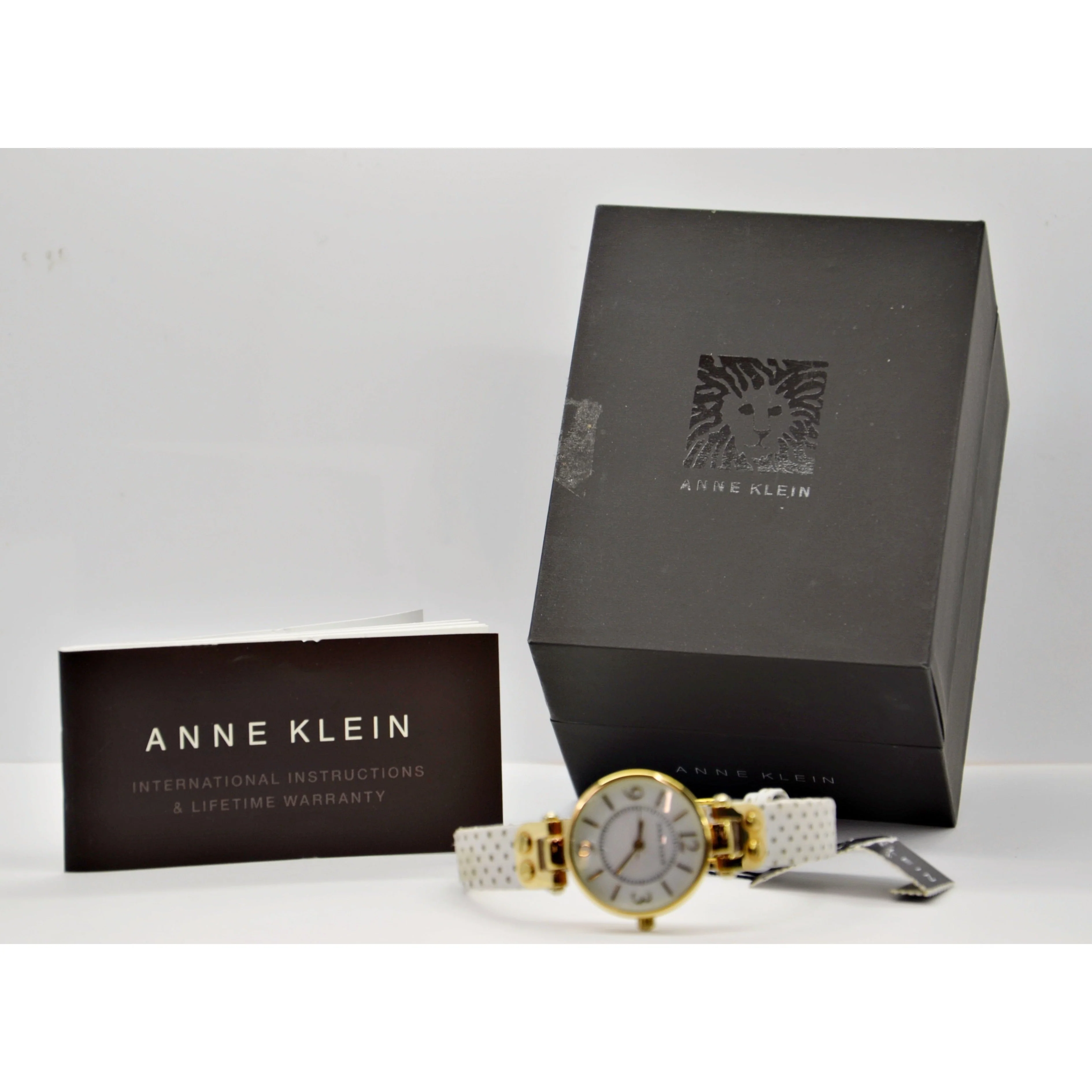 ANNE KLEIN Gold Tone Round White Perforated Strap Watch - WHITE - Image 8