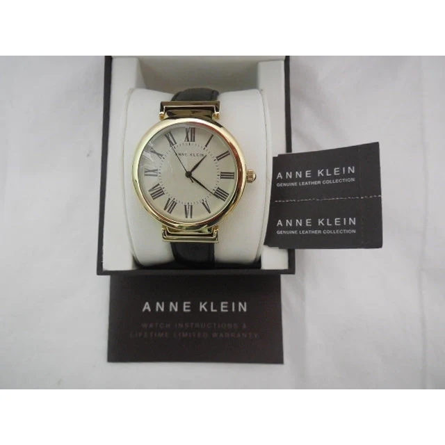 Anne Klein Women's Gold-Tone & Black Leather Strap Watch - Image 2