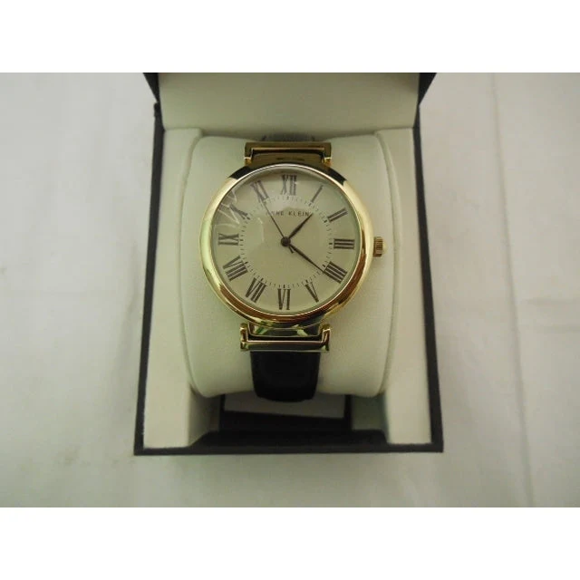 Anne Klein Women's Gold-Tone & Black Leather Strap Watch - Image 3