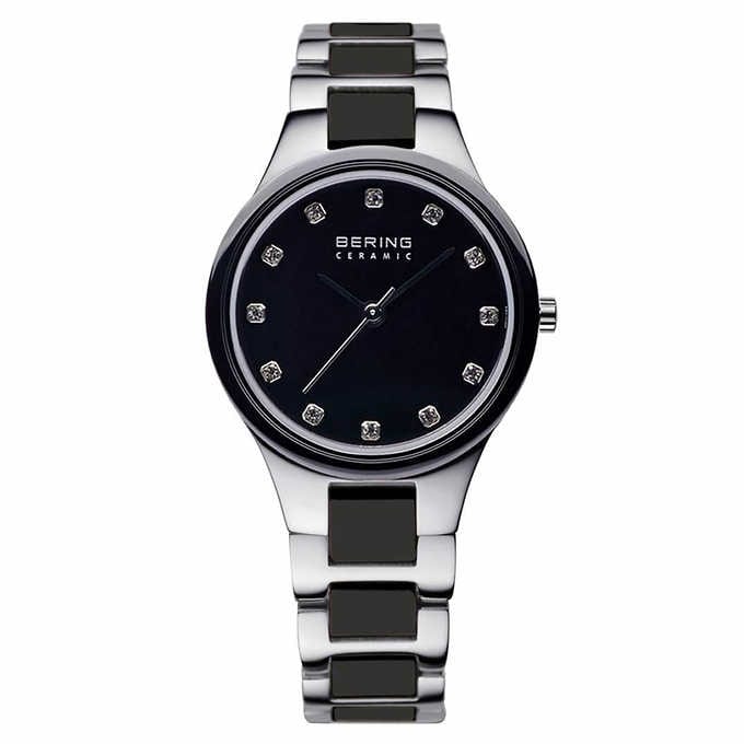 BERING Ladies'  Slim Watch/  Black Dial with Ceramic & Swarovski Indexes