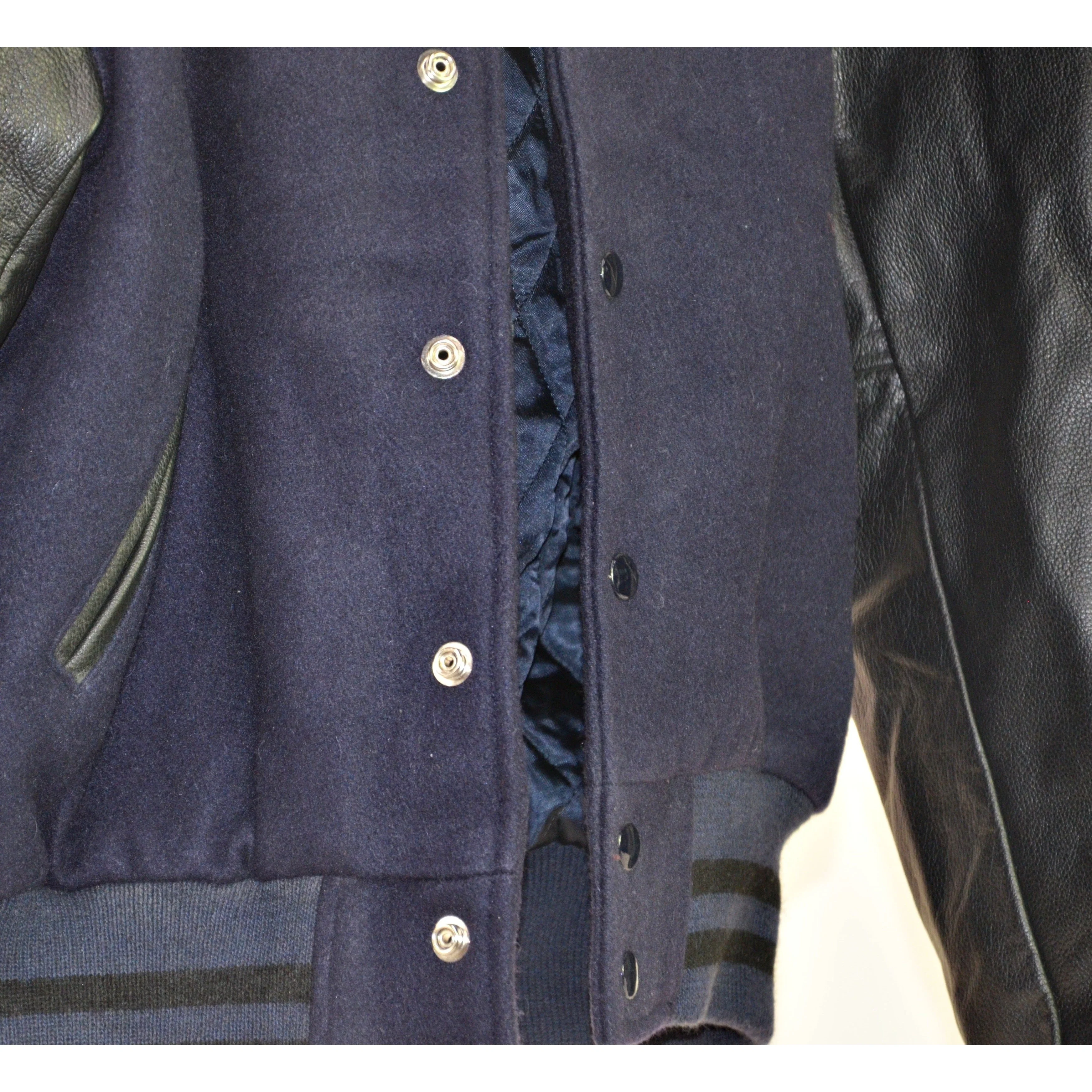 Billy Reid Men's 'Finn' Suede Bomber with Leather Sleeves Small Navy/Black - Image 3