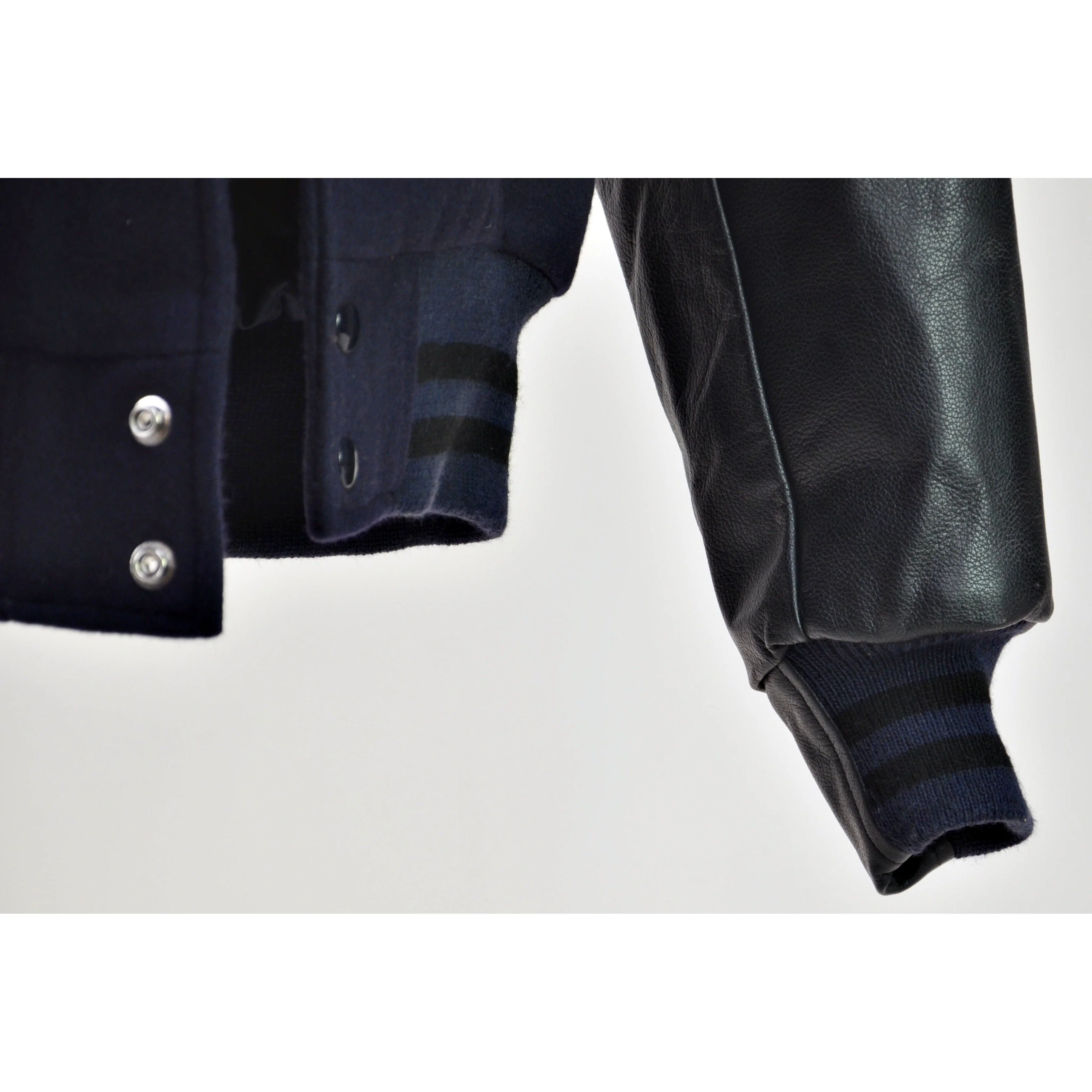 Billy Reid Men's 'Finn' Suede Bomber with Leather Sleeves Small Navy/Black - Image 4