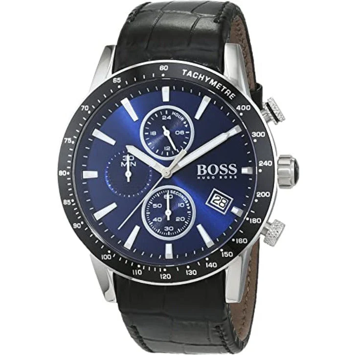 Boss Men's Chronograph Watch, RAFALE 1513391/ Blue Dial with Black Leather Band
