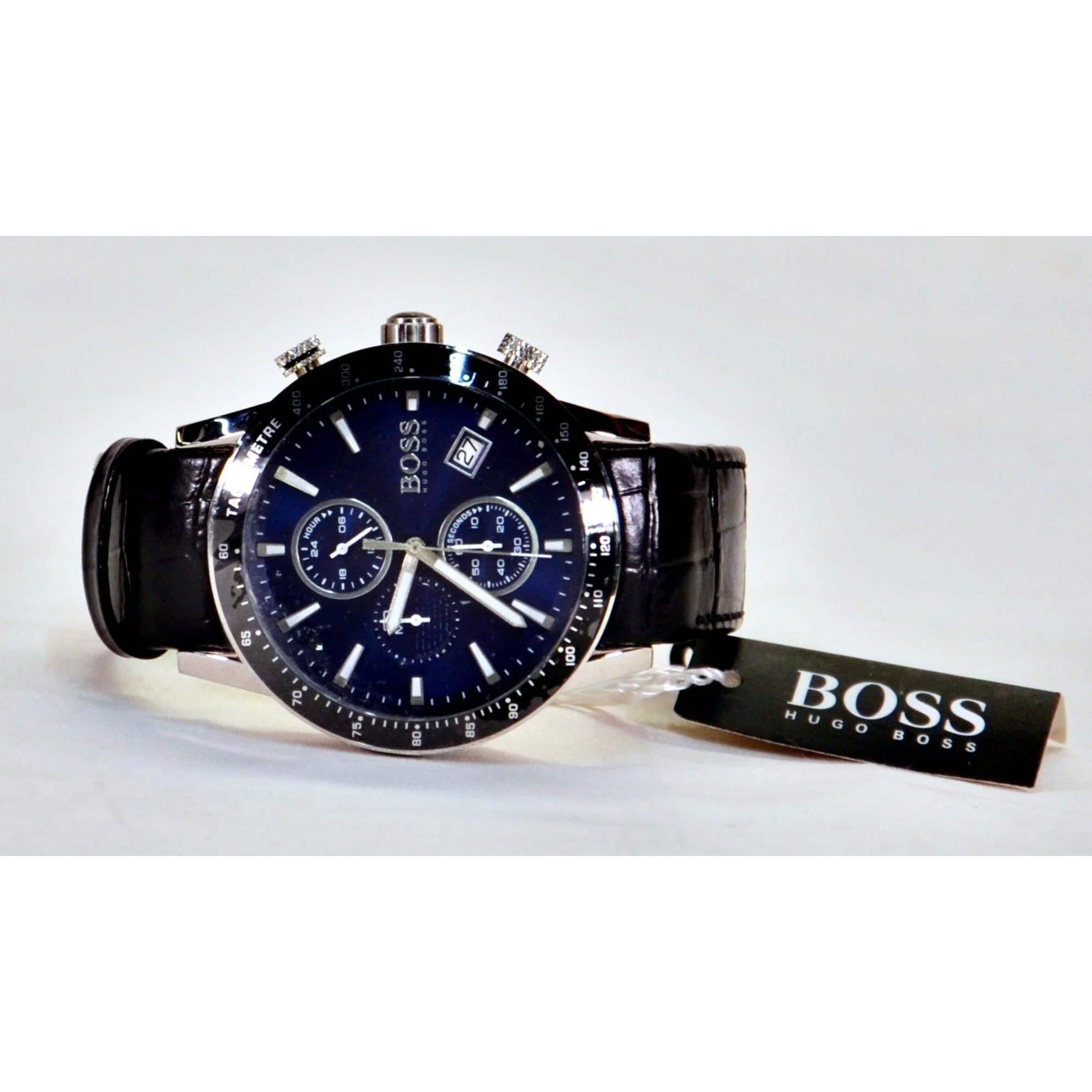 Boss Men's Chronograph Watch, RAFALE 1513391/ Blue Dial with Black Leather Band - Image 2