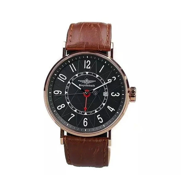 Breytenbach Men's Watch, Fixed Bezel/Brown Leather Band & RG Case - BB6620