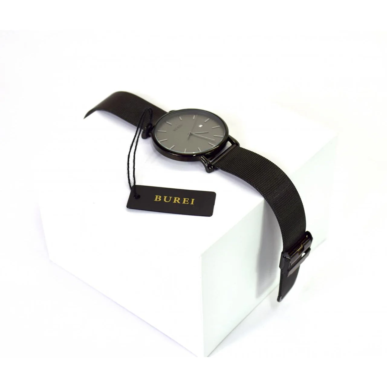Burei Men's Wrist Watch with Stainless Steel Mesh Band Black - Image 2