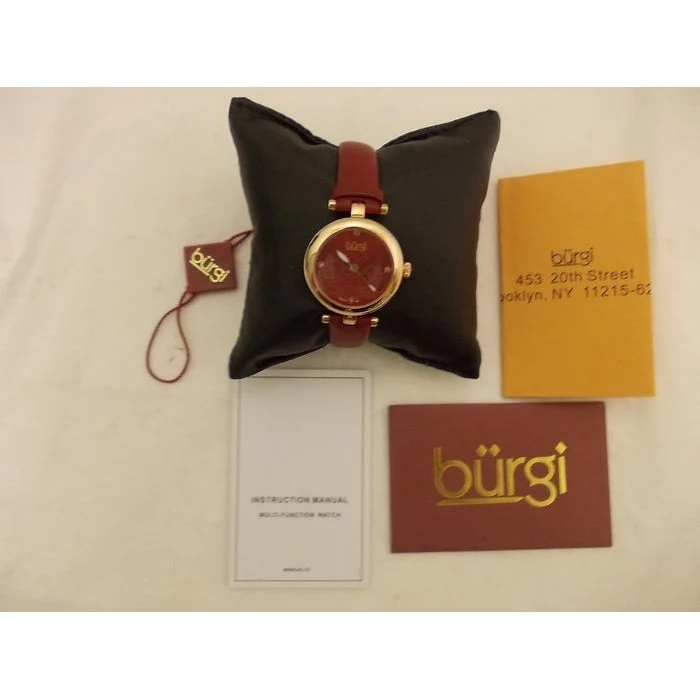 Burgi BUR128RD Embossed Flower Diamond Dial Genuine Leather Strap Watch - Image 2