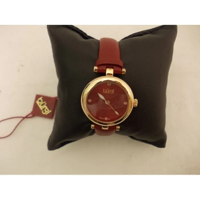 Burgi BUR128RD Embossed Flower Diamond Dial Genuine Leather Strap Watch - Image 4