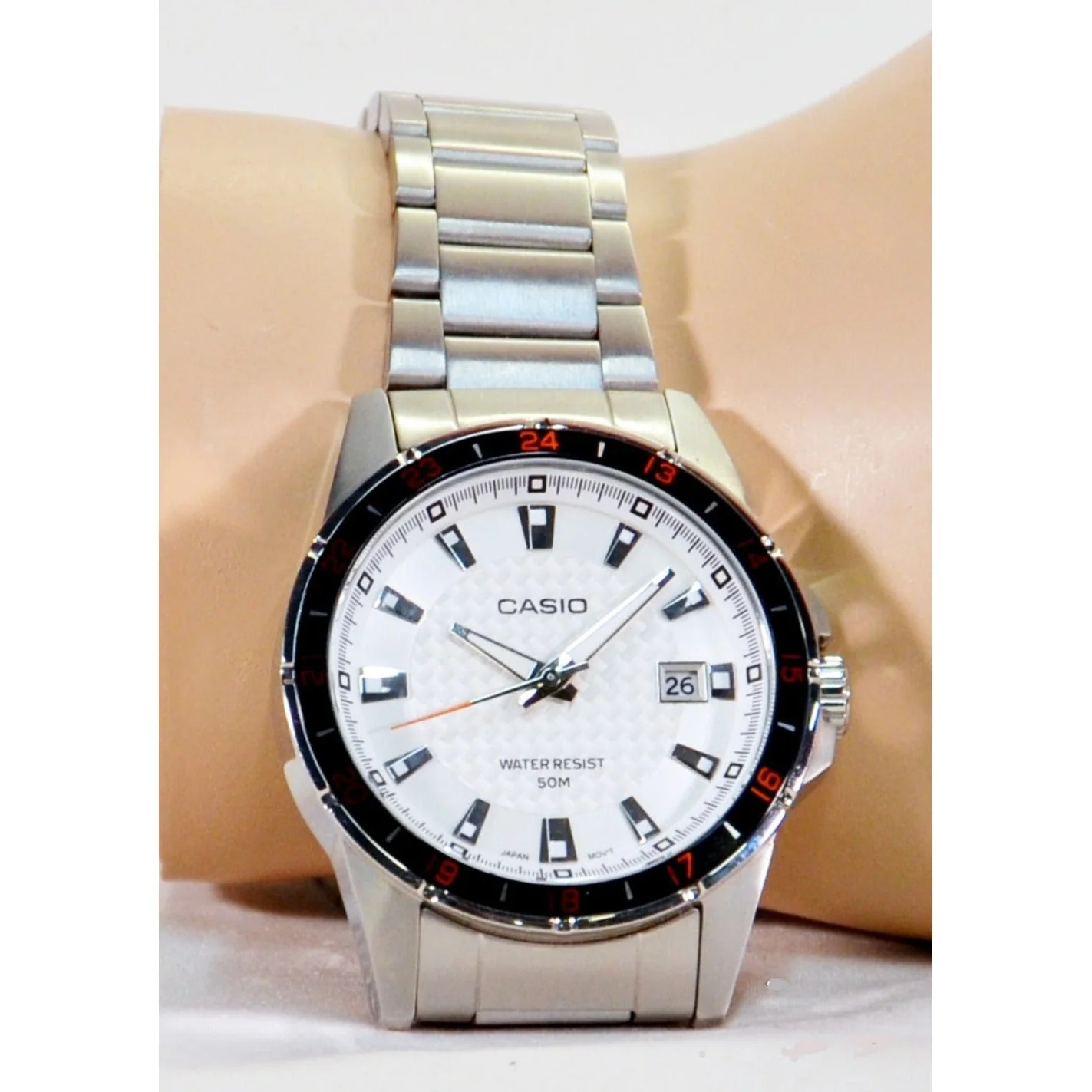 Casio Mens Watch w/ Luminous Hands, Day Window - Stainless Steel/Japanese Quartz - Image 3