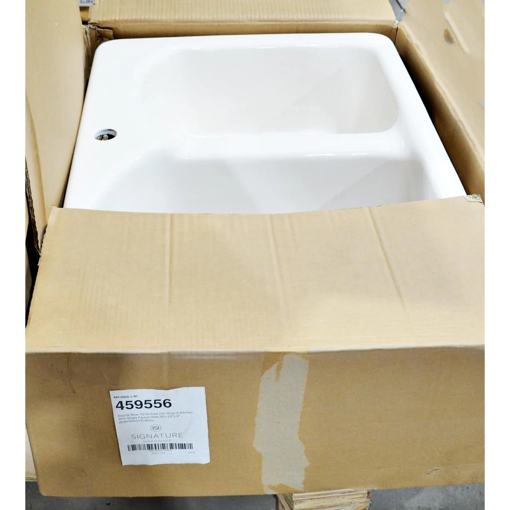 Cayton 33" 70/30 Offset Double-Bowl Cast Iron Drop-in Single Hole NH-6005-1-BI - Image 5