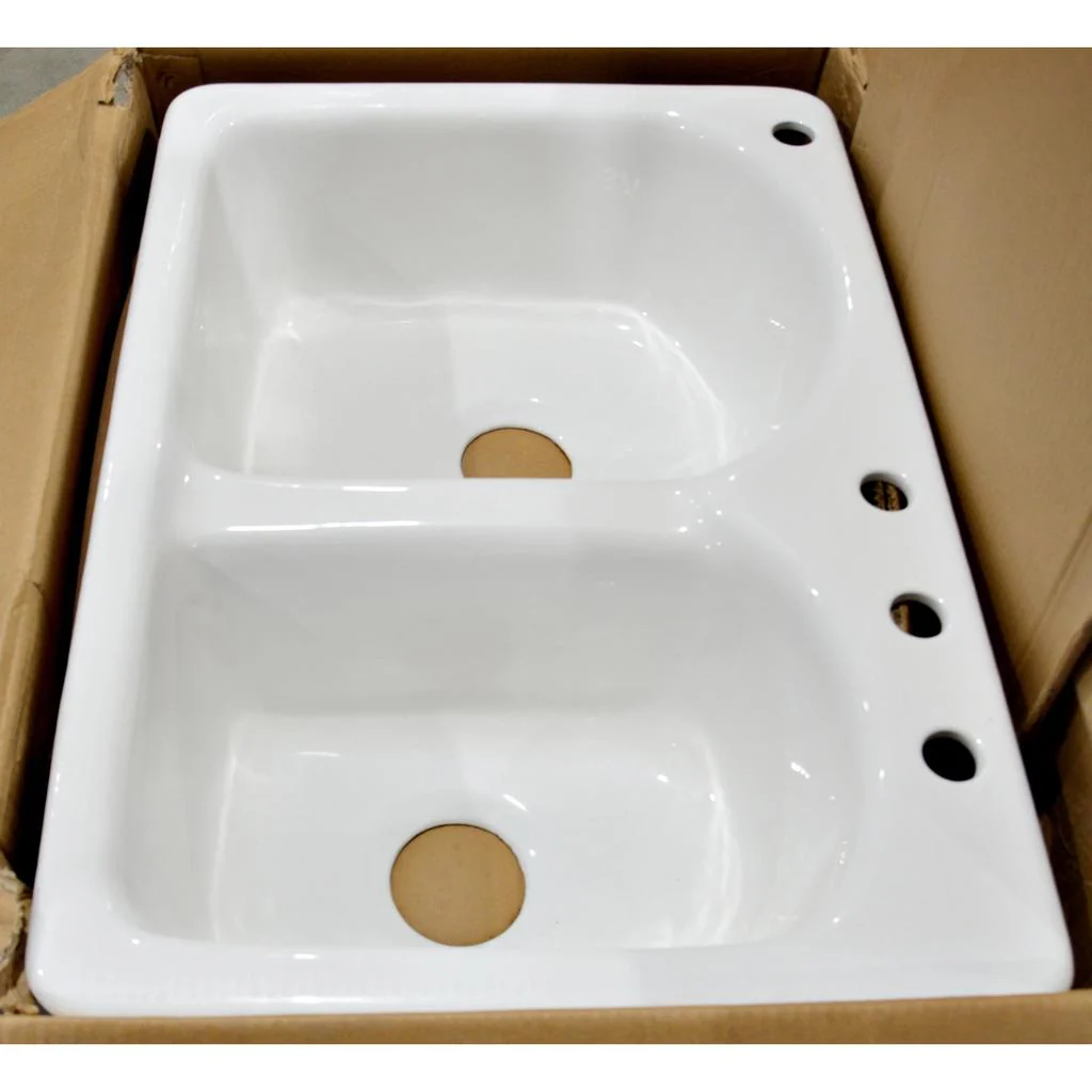 Cayton 33" 70/30 Offset Double-Bowl Cast Iron Drop-in Sink NH-6005-4-WH - Image 3
