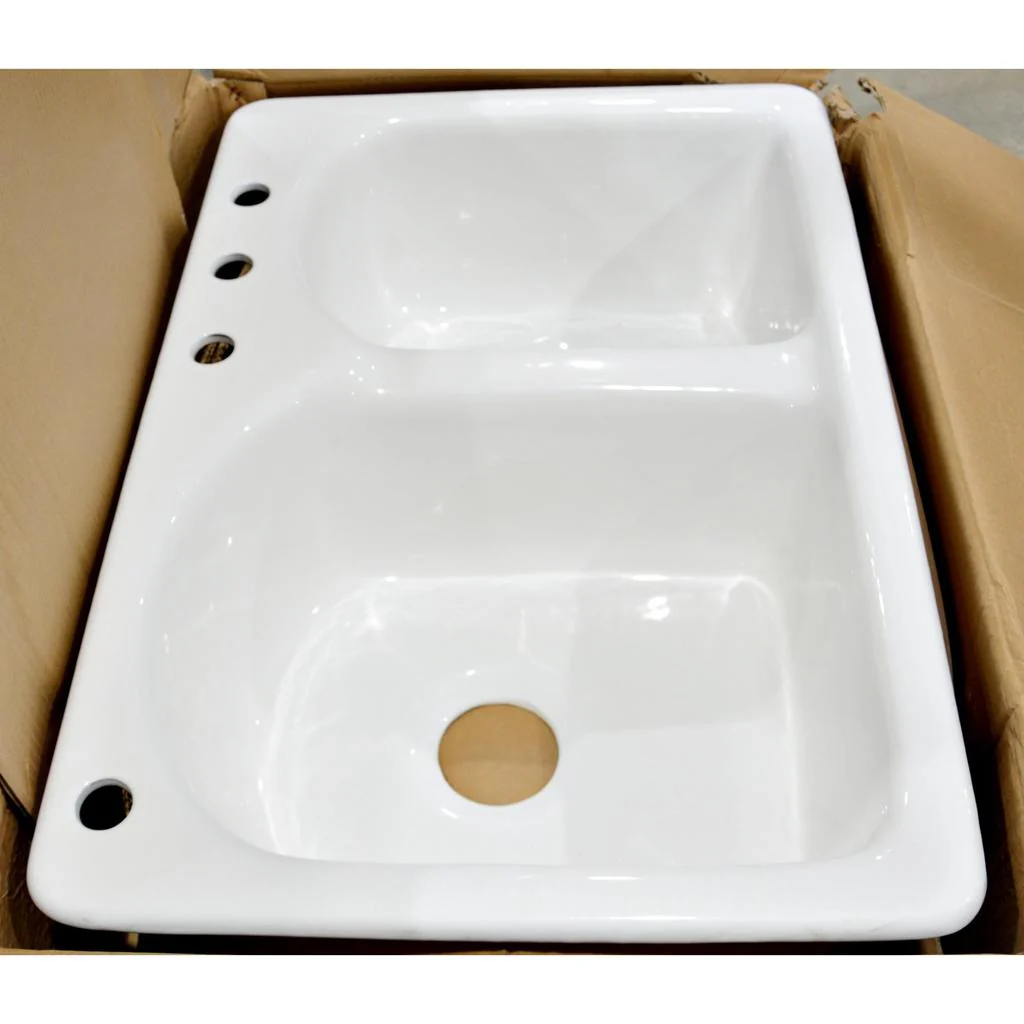 Cayton 33" 70/30 Offset Double-Bowl Cast Iron Drop-in Sink NH-6005-4-WH - Image 4