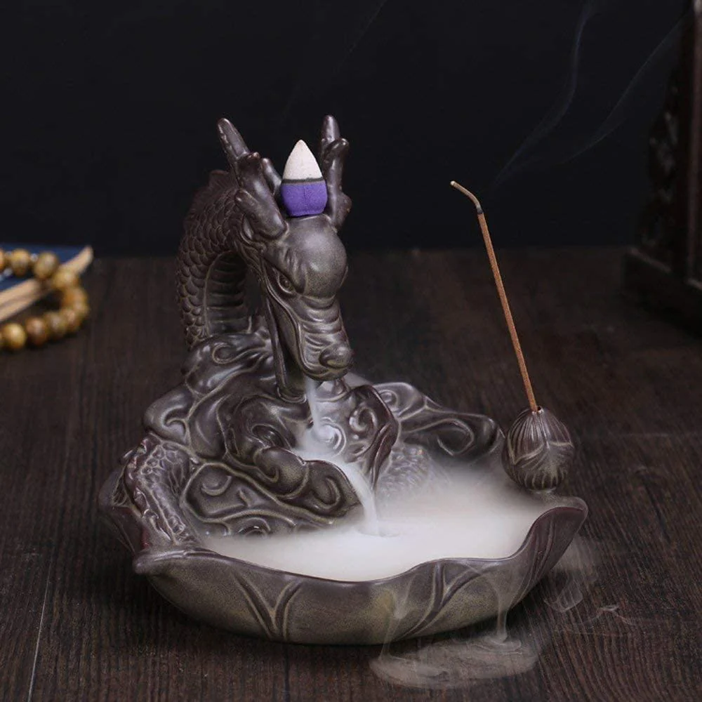 Ceramic Dragon Incense Burner Gray - Image 3