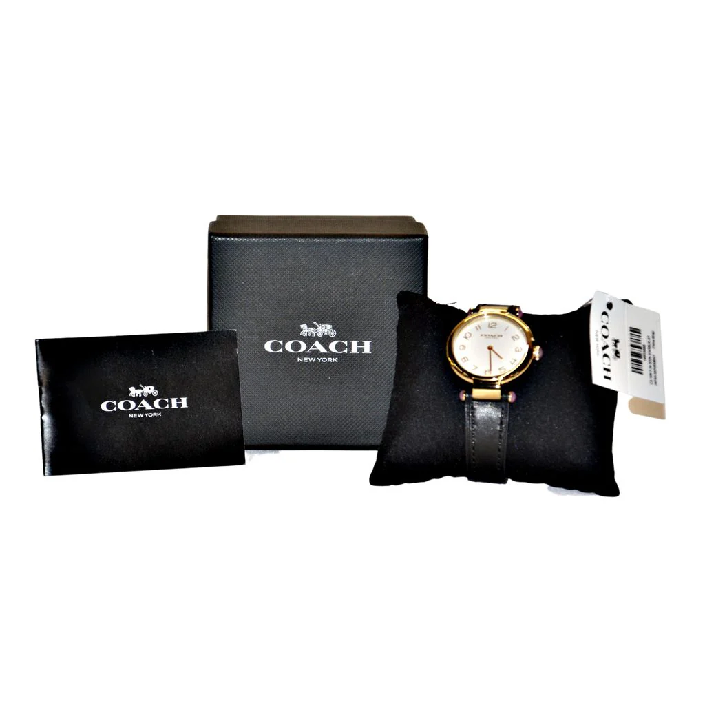 Coach New York Women's White Dial Black Leather Strap Watch 14503998 - Image 2