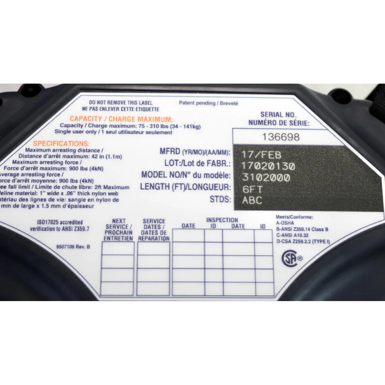 DBI SALA 100% Tie-off Talon 6ft Self Retracting Lifelines Model #3102000 - Image 4