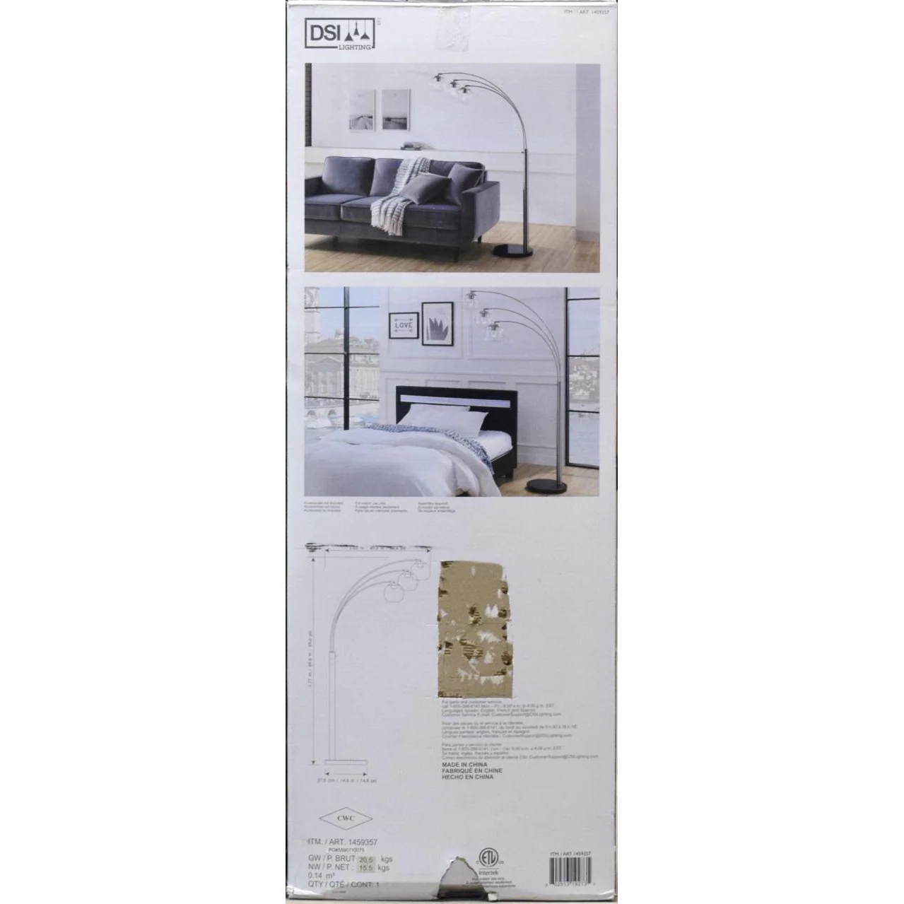 DSI Three Arm Floor Lamp with Marble Base - Image 6
