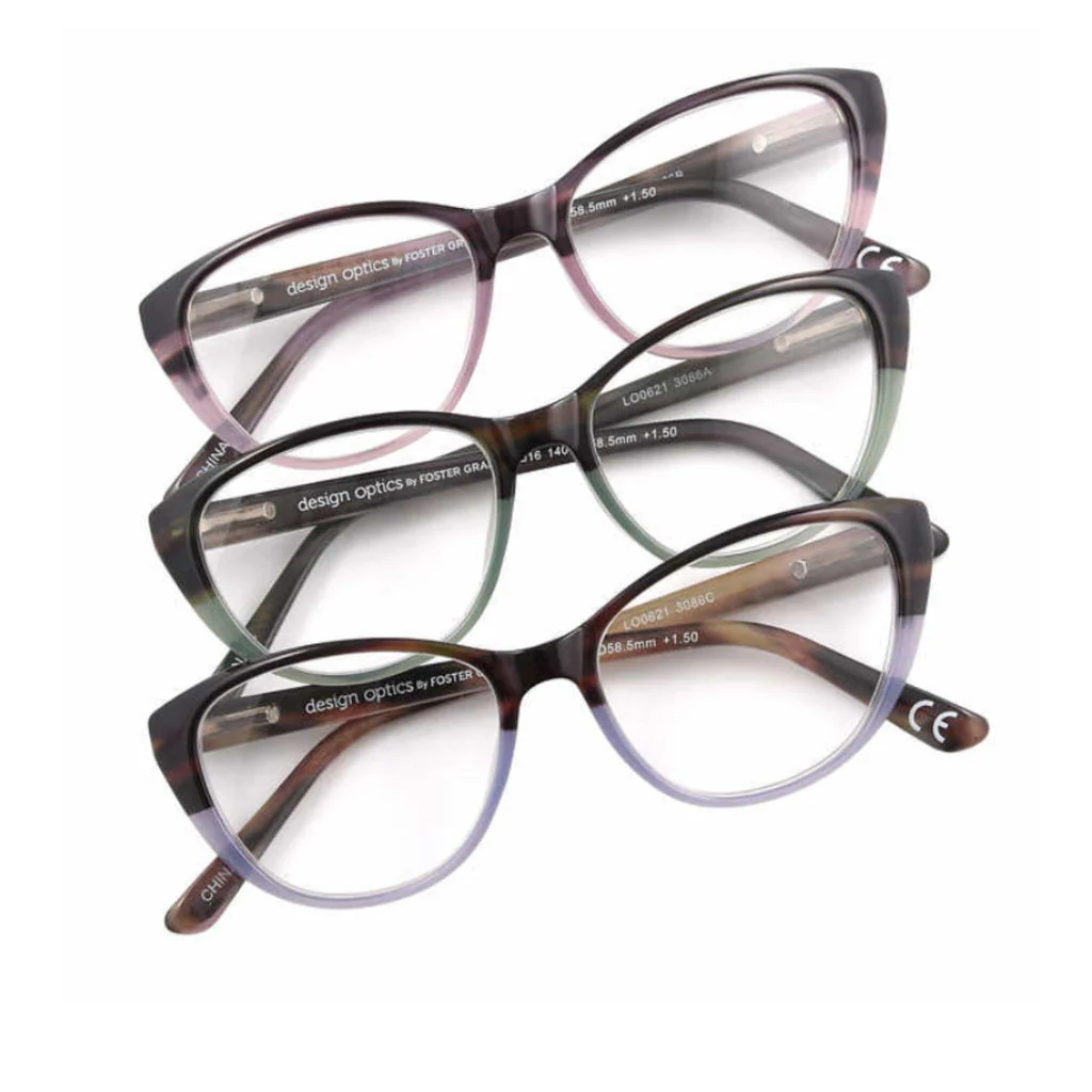 Foster Grant Design Optics Women's Cat Eye Plastic Reading Glasses 3-Pk +2.00