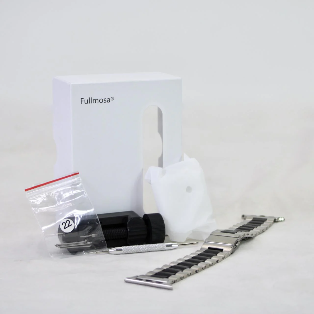 Fullmosa Apple Watch-Compatible Silver/ Black 42mm Watch Band - Image 6
