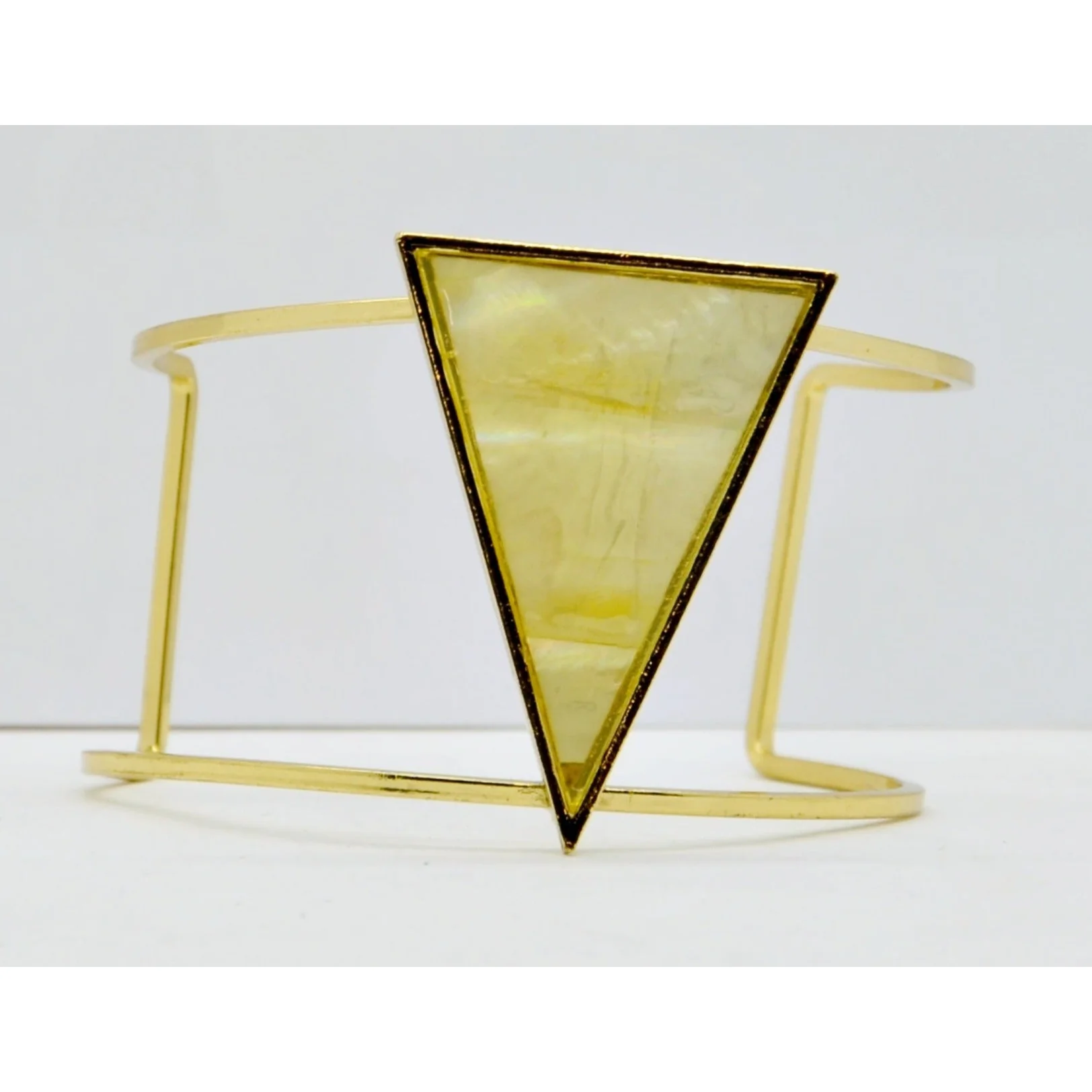 Gold tone triangle medallion cuff bracelet -Cream