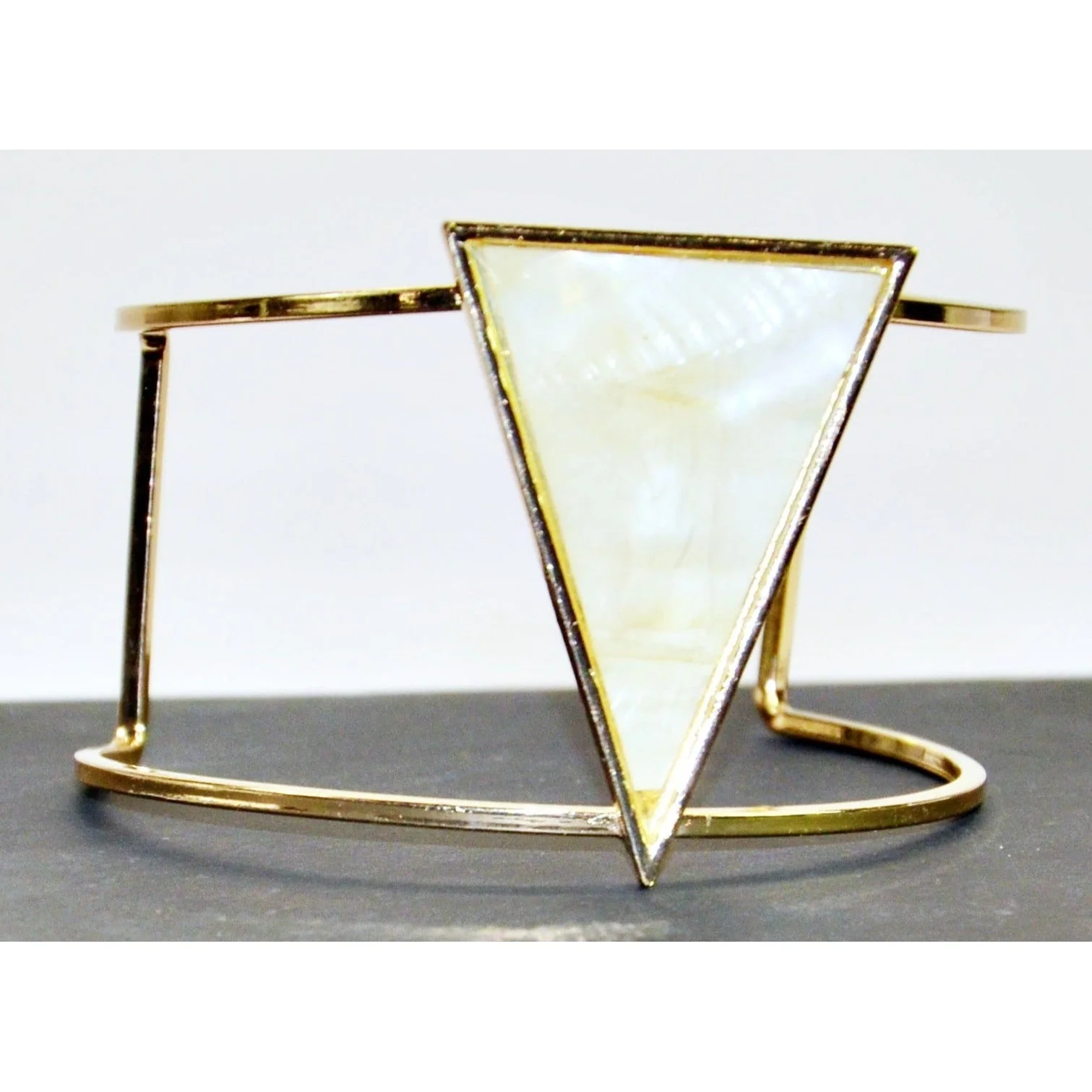 Gold tone triangle medallion cuff bracelet -Cream - Image 2