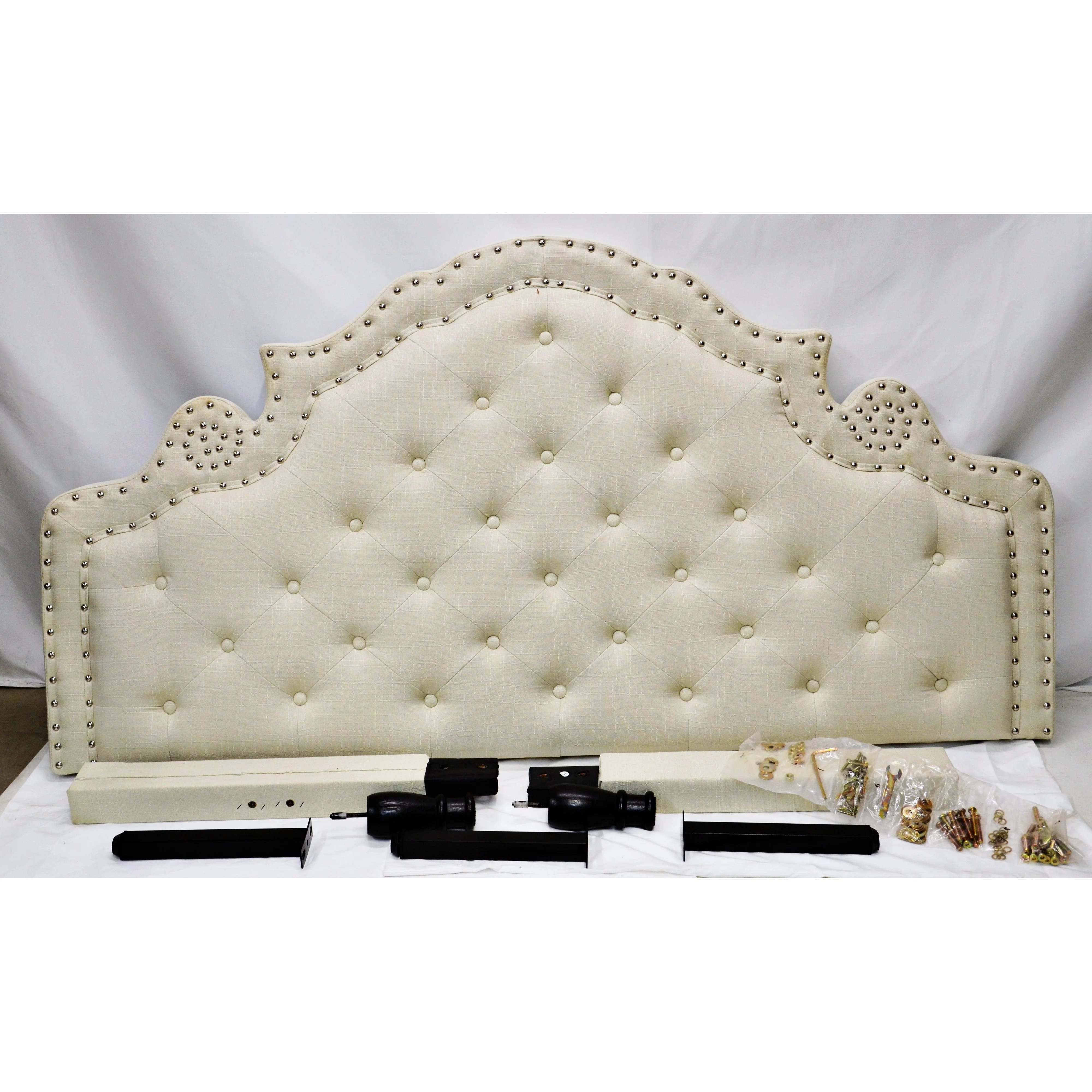 House of Hampton - Queen Upholstered Headboard - Beige with Silver Studs - Image 4