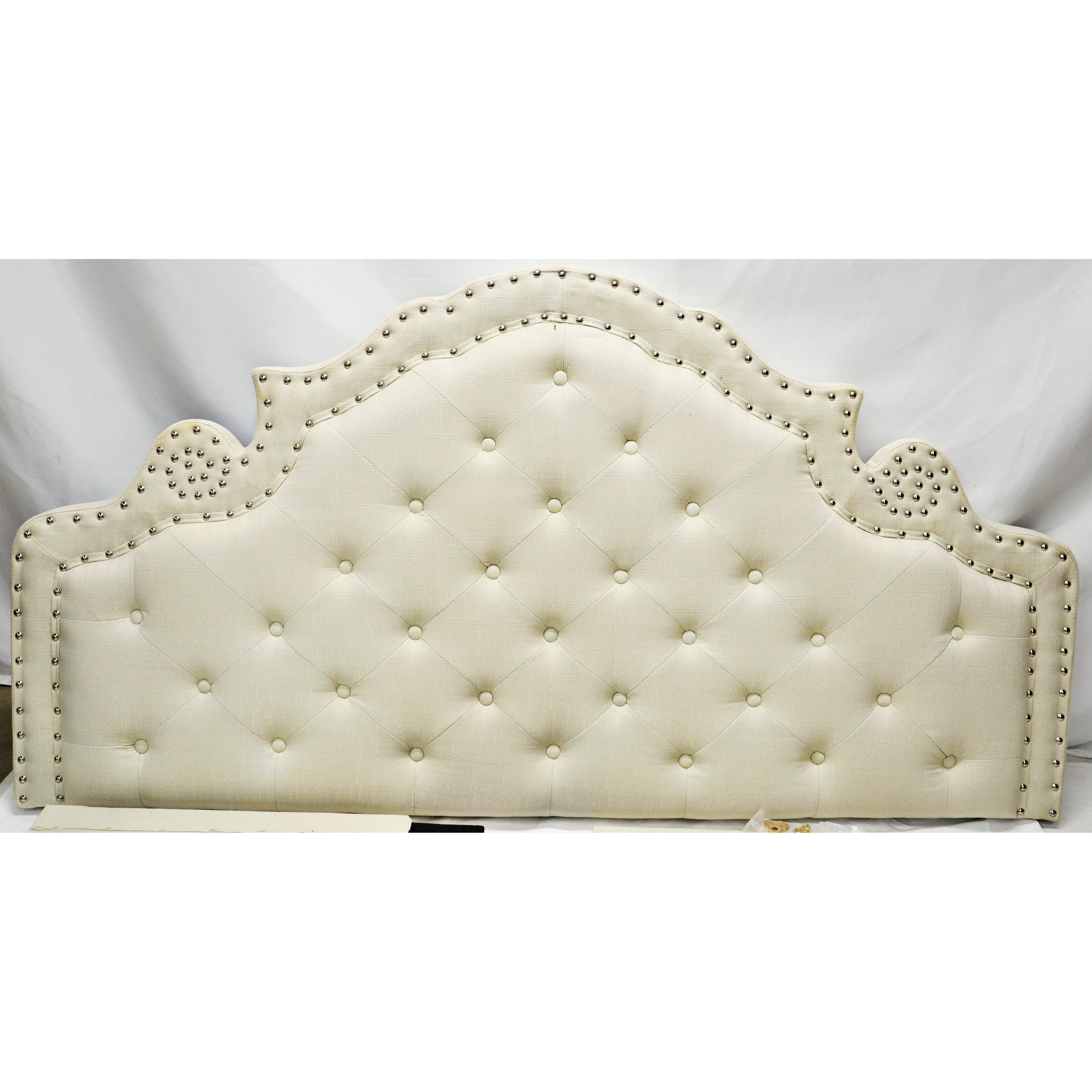 House of Hampton - Queen Upholstered Headboard - Beige with Silver Studs - Image 5