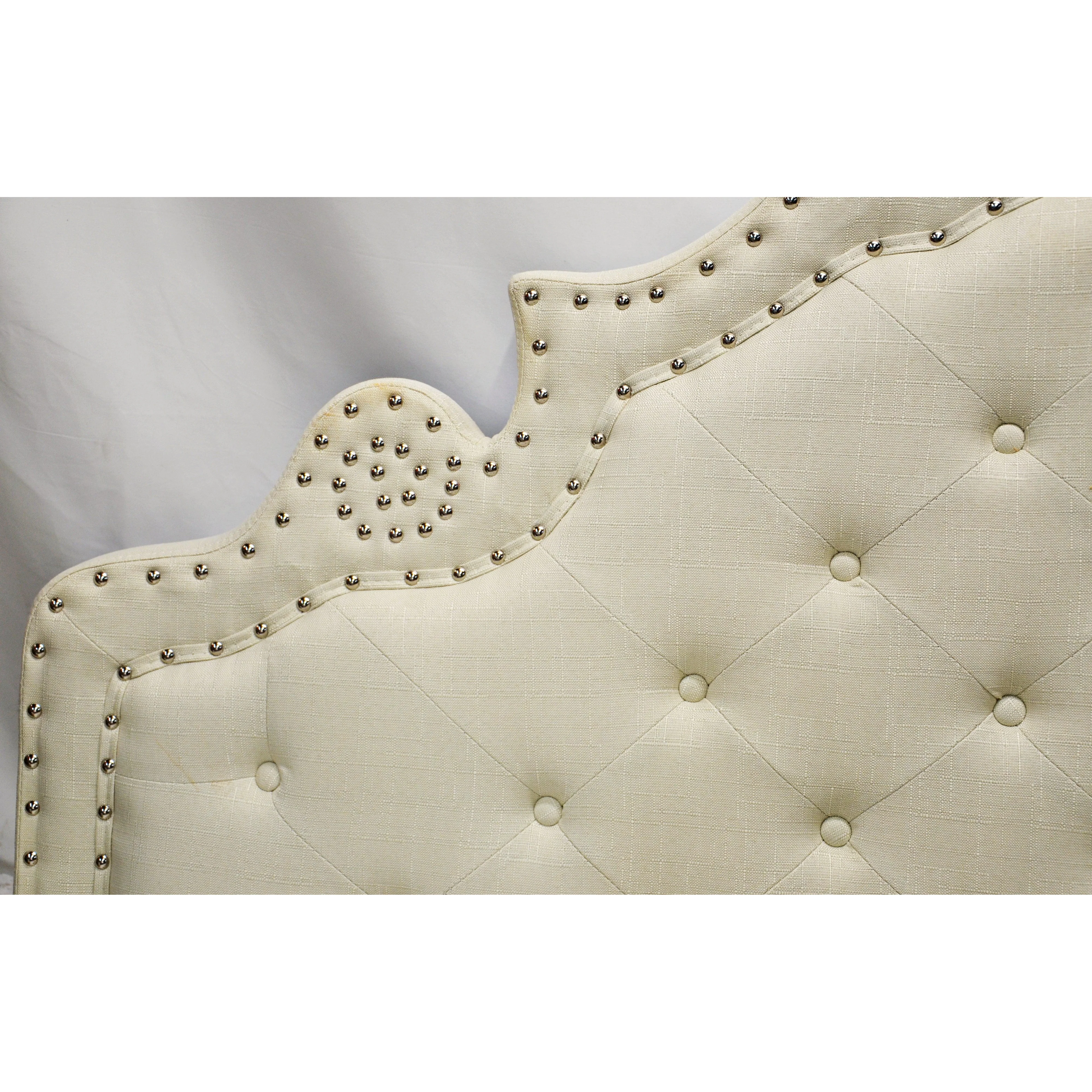 House of Hampton - Queen Upholstered Headboard - Beige with Silver Studs - Image 6