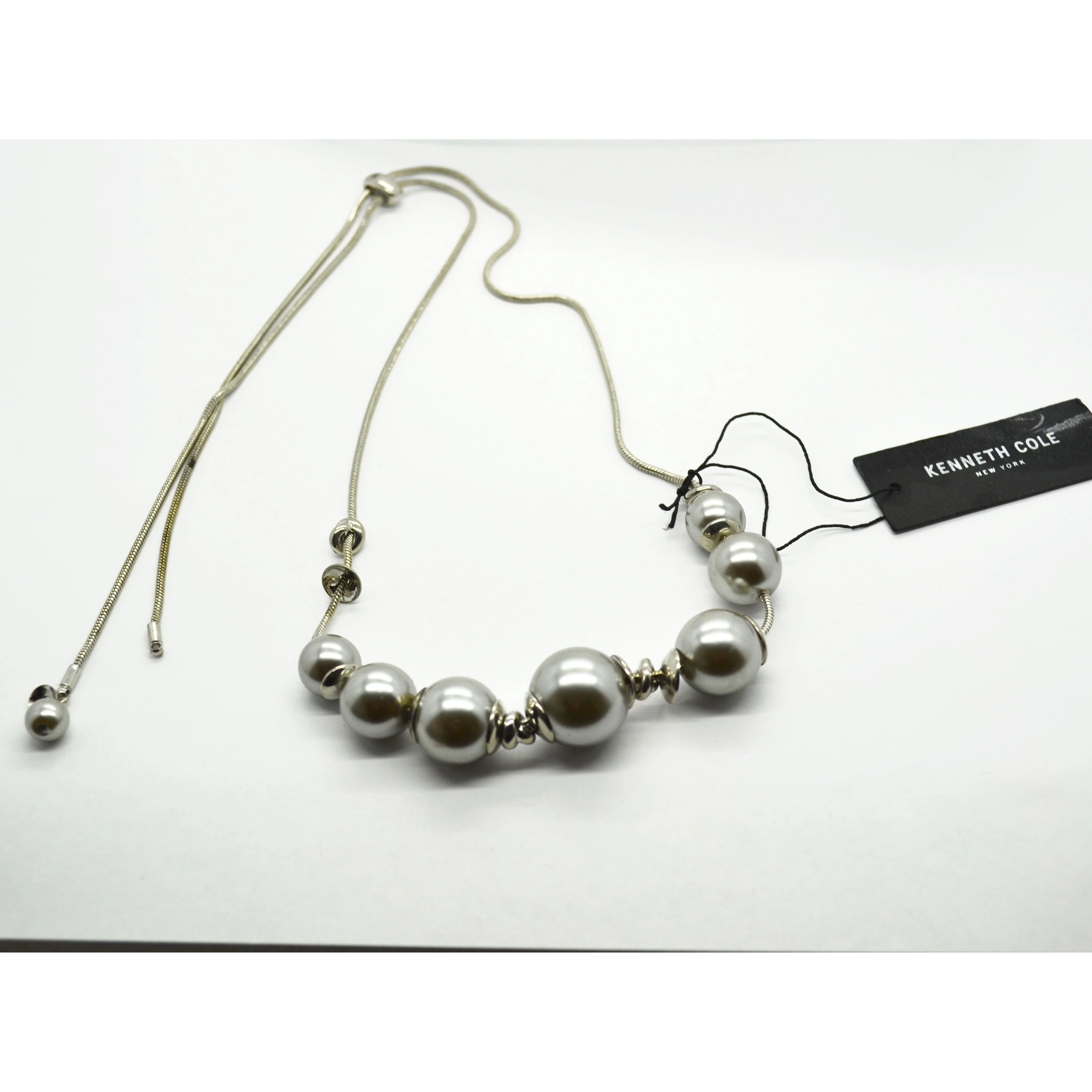 Kenneth Cole New York Necklace - Silver Knot & Grey Tone Pearl Front