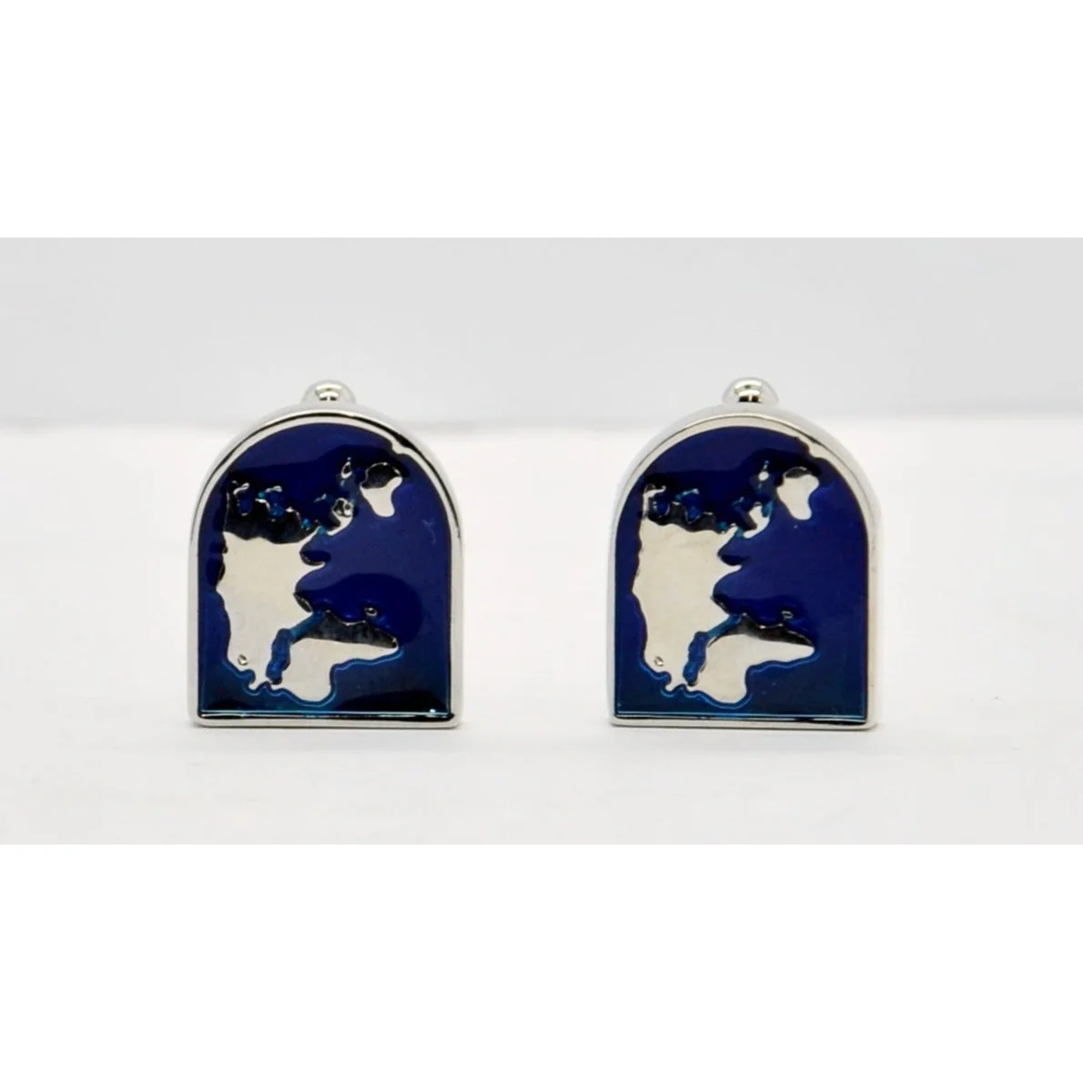 KONOV 2pcs Rhodium Plated Men's World Map Cufflinks