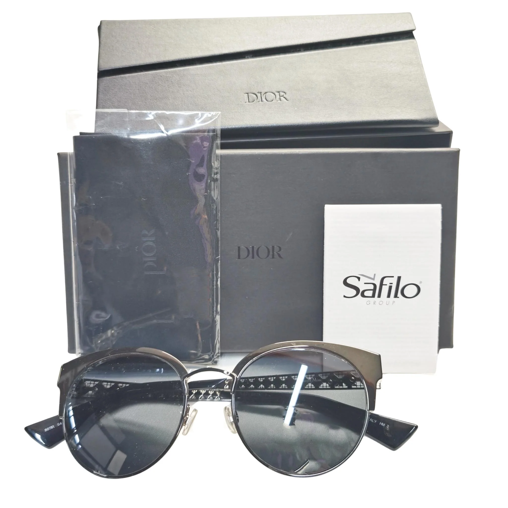 Ladies Safilo x Dior Round Browline Sunglasses - Black/Blue/Gunmetal - Image 6