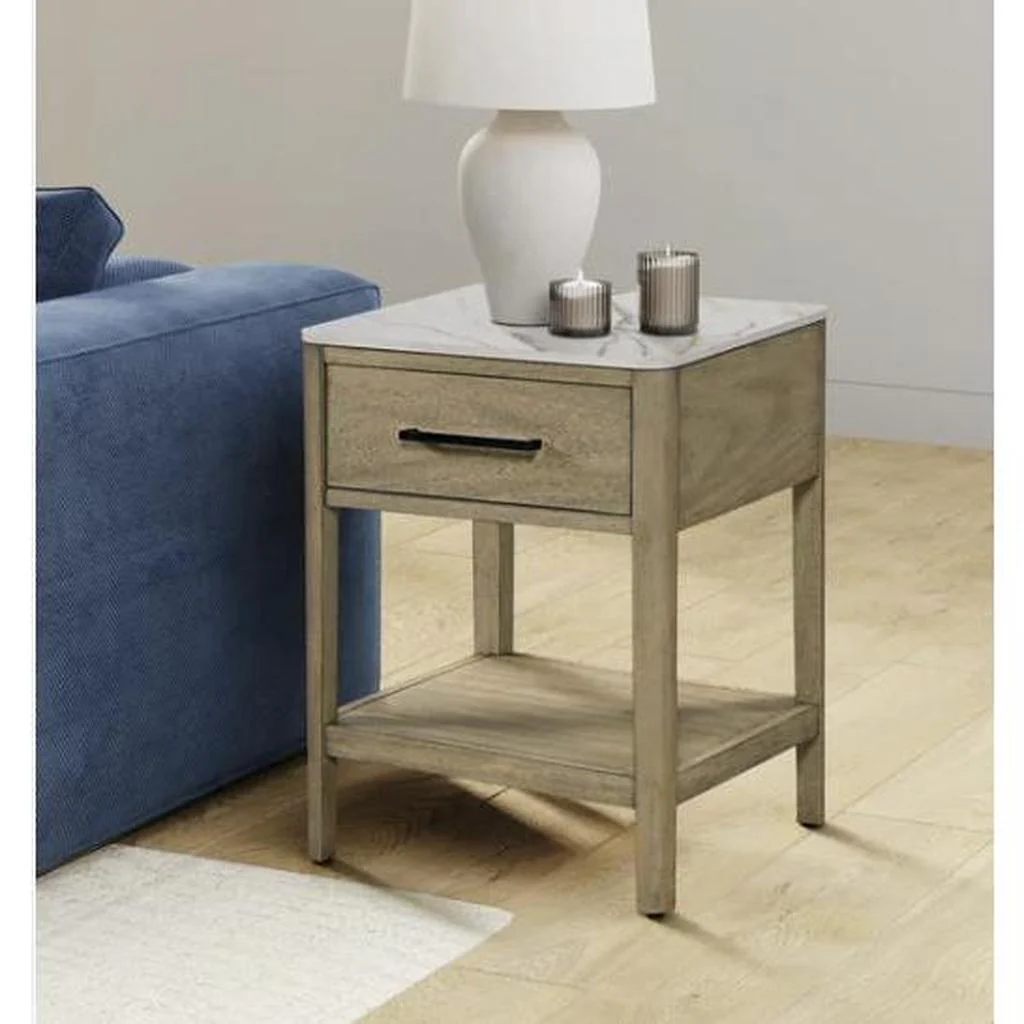 Loxley Rowe Mindi Stone Top End Table with Drawer