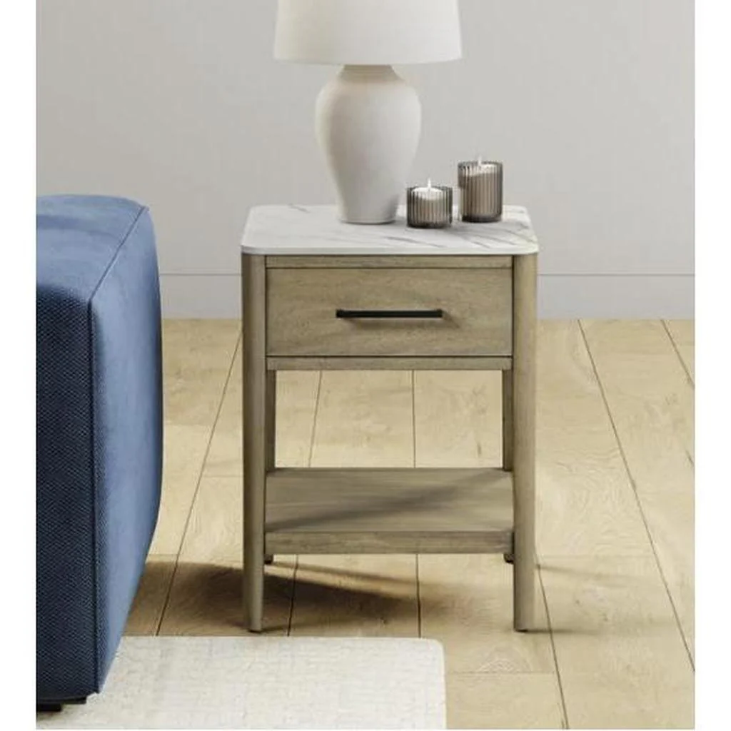 Loxley Rowe Mindi Stone Top End Table with Drawer - Image 2
