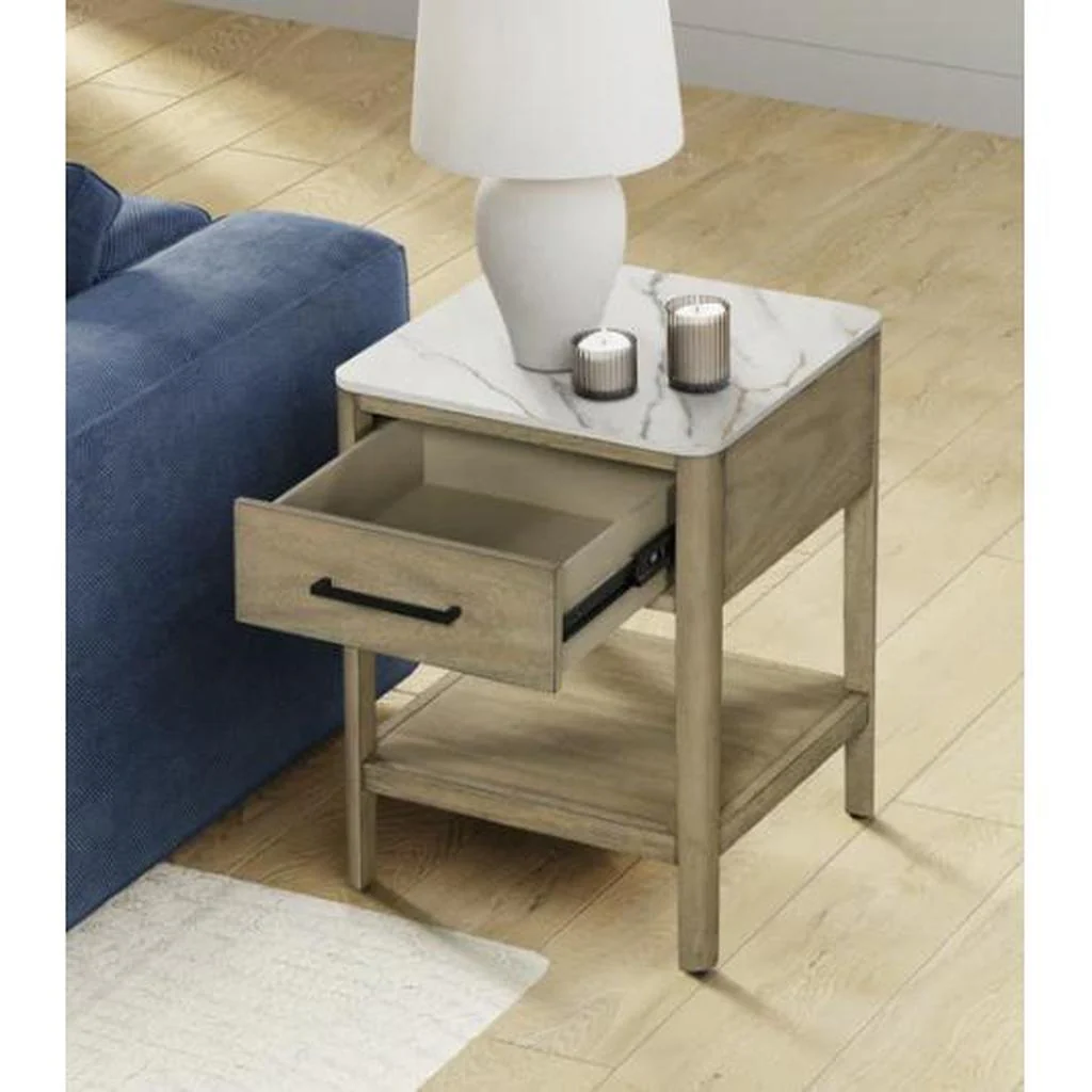 Loxley Rowe Mindi Stone Top End Table with Drawer - Image 3
