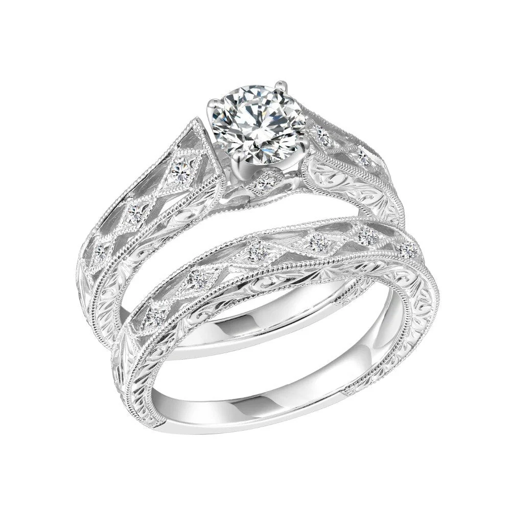 MDEAN Wedding Band Set Sterling Silver 7.5